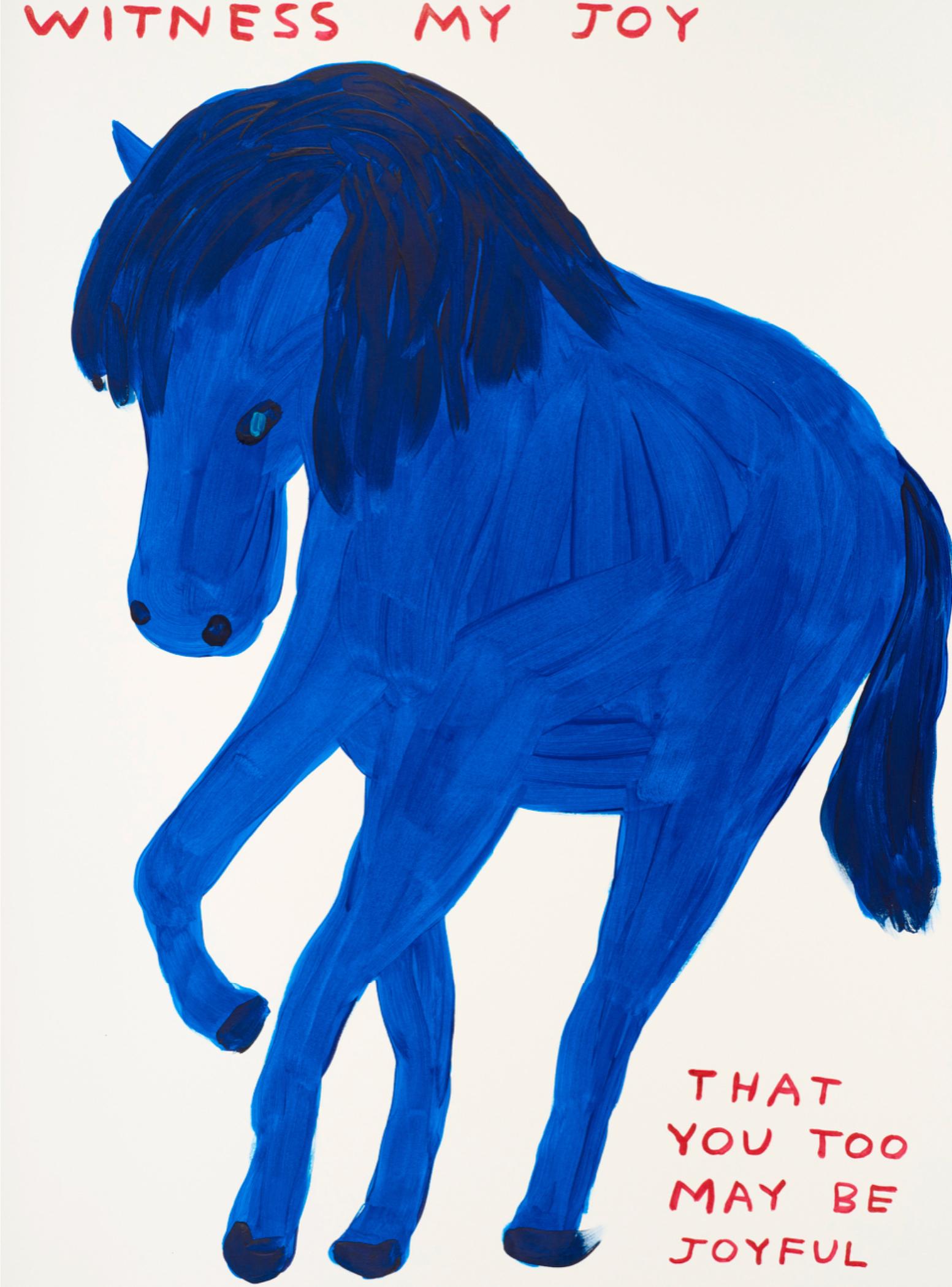 David Shrigley Figurative Print - DAVID SHRIGLEY - WITNESS MY JOY Modern Design Figurative British Artist Blue