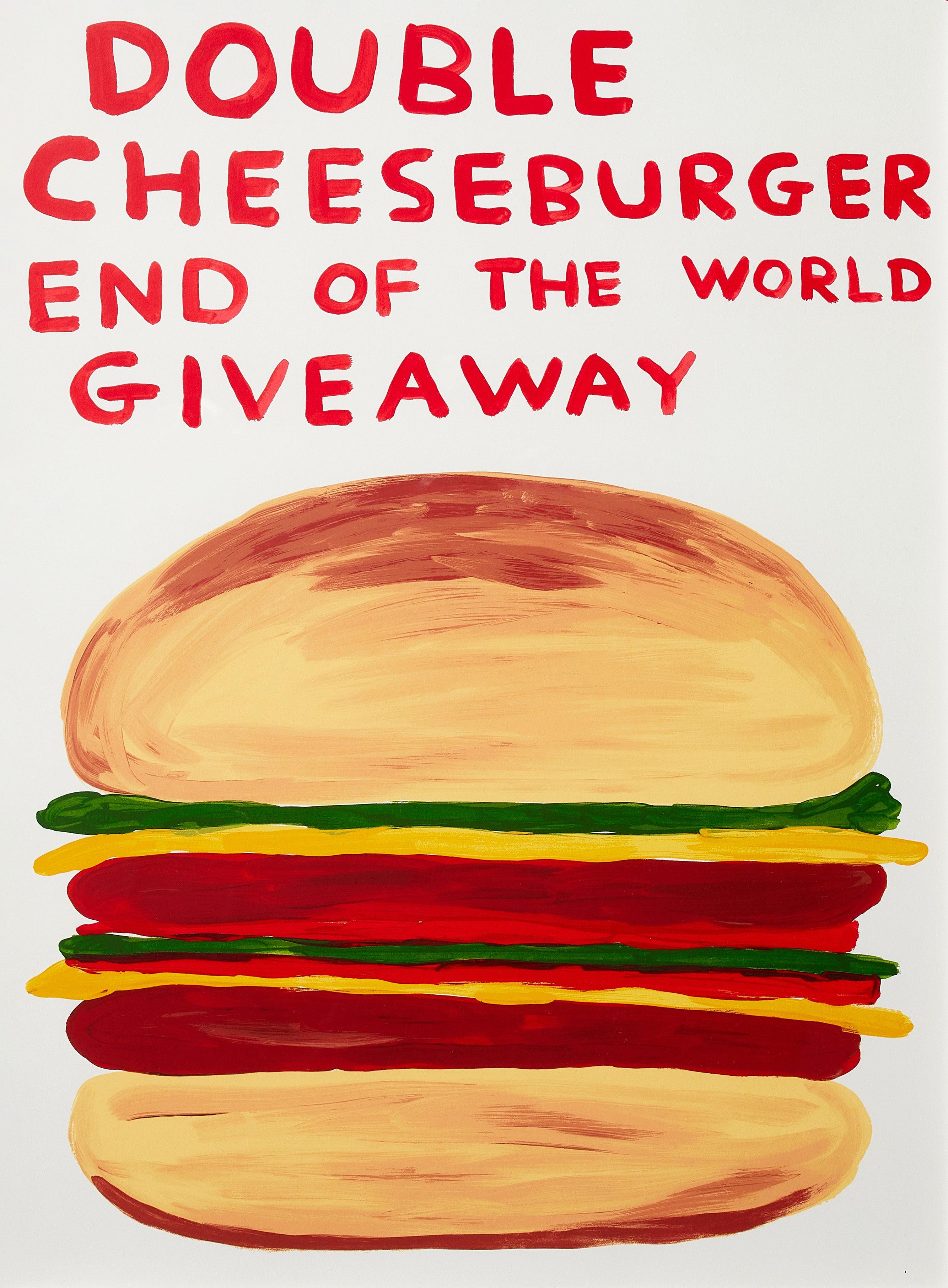 David Shrigley Print – Double Cheeseburger End of the World Giveaway – Siebdruck, Essen, von Shrigley