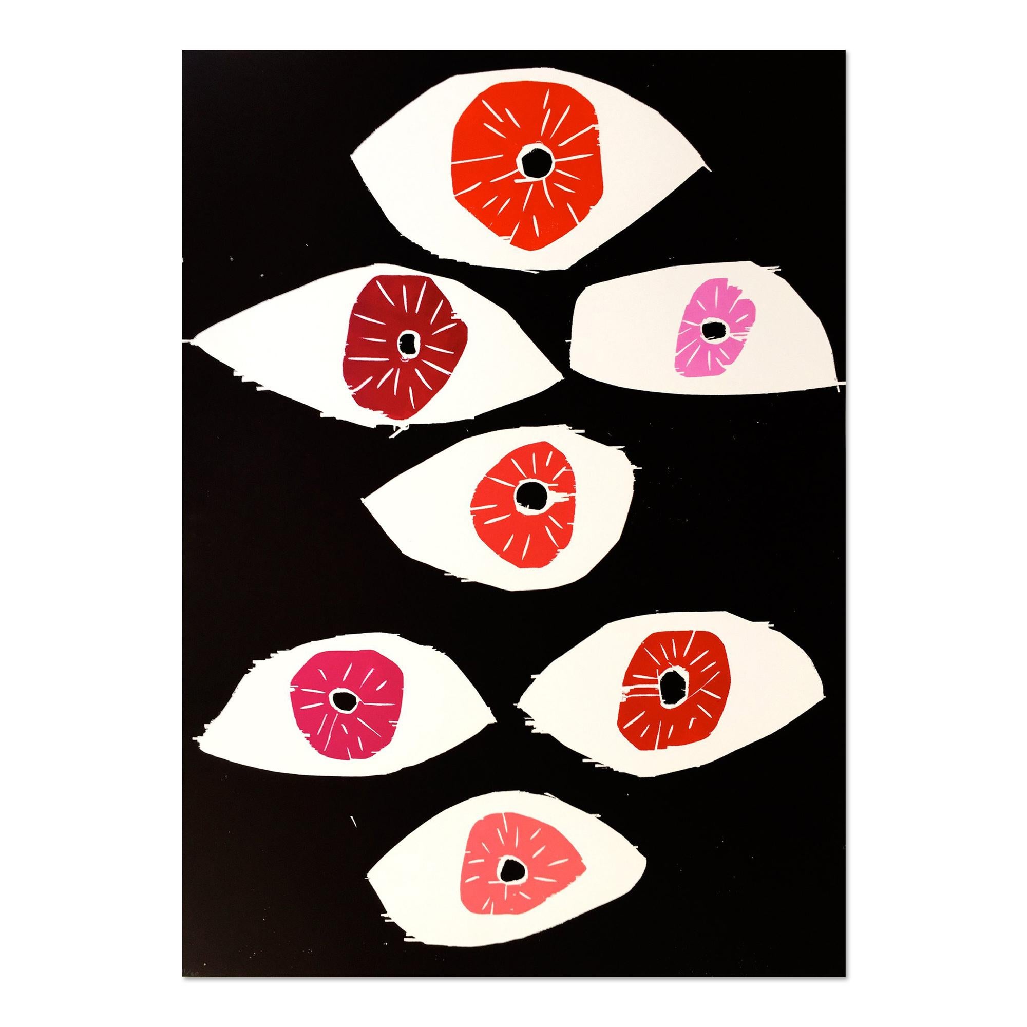 David Shrigley Interior Print - Eyes, Woodcut, Contemporary Art, 21st Century Pop Art