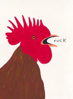 Fuck -- Screen Print, Animal, Rooster, Text Art by David Shrigley