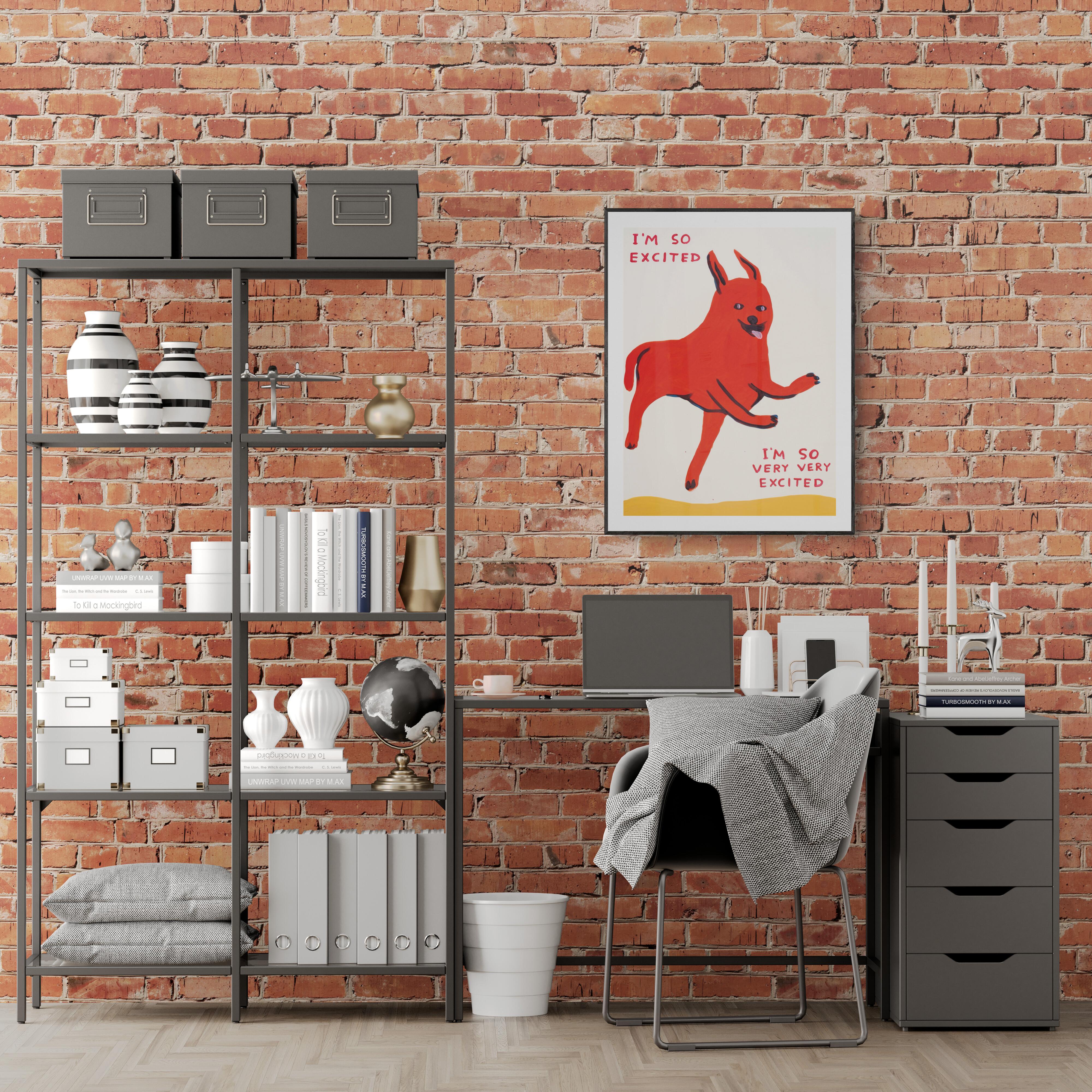 DAVID SHRIGLEY - I'M SO EXCITED Modern Design Figurative British Artists Red Dog - Print by David Shrigley