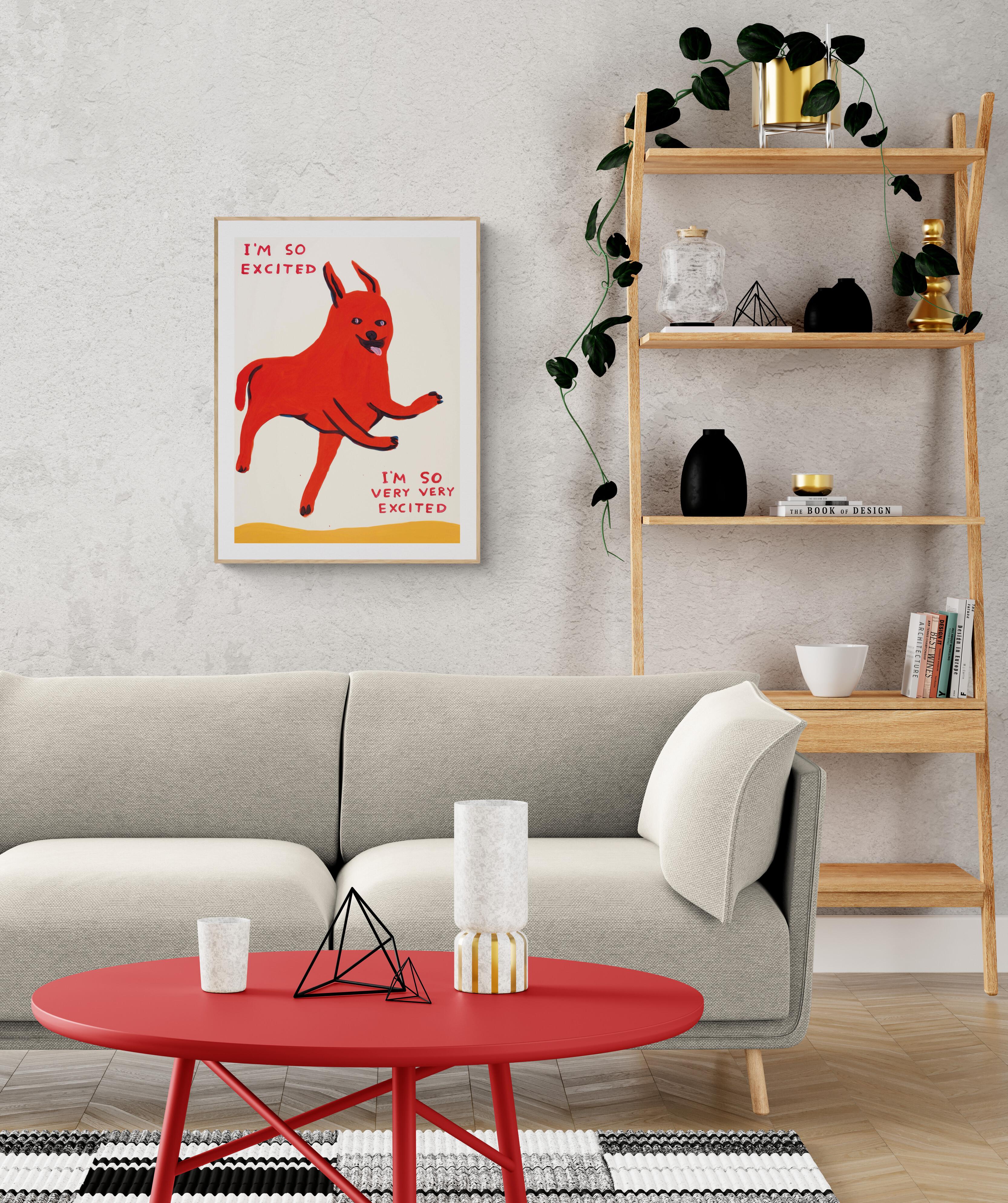 DAVID SHRIGLEY - I'M SO EXCITED Modern Design Figurative British Artists Red Dog 1