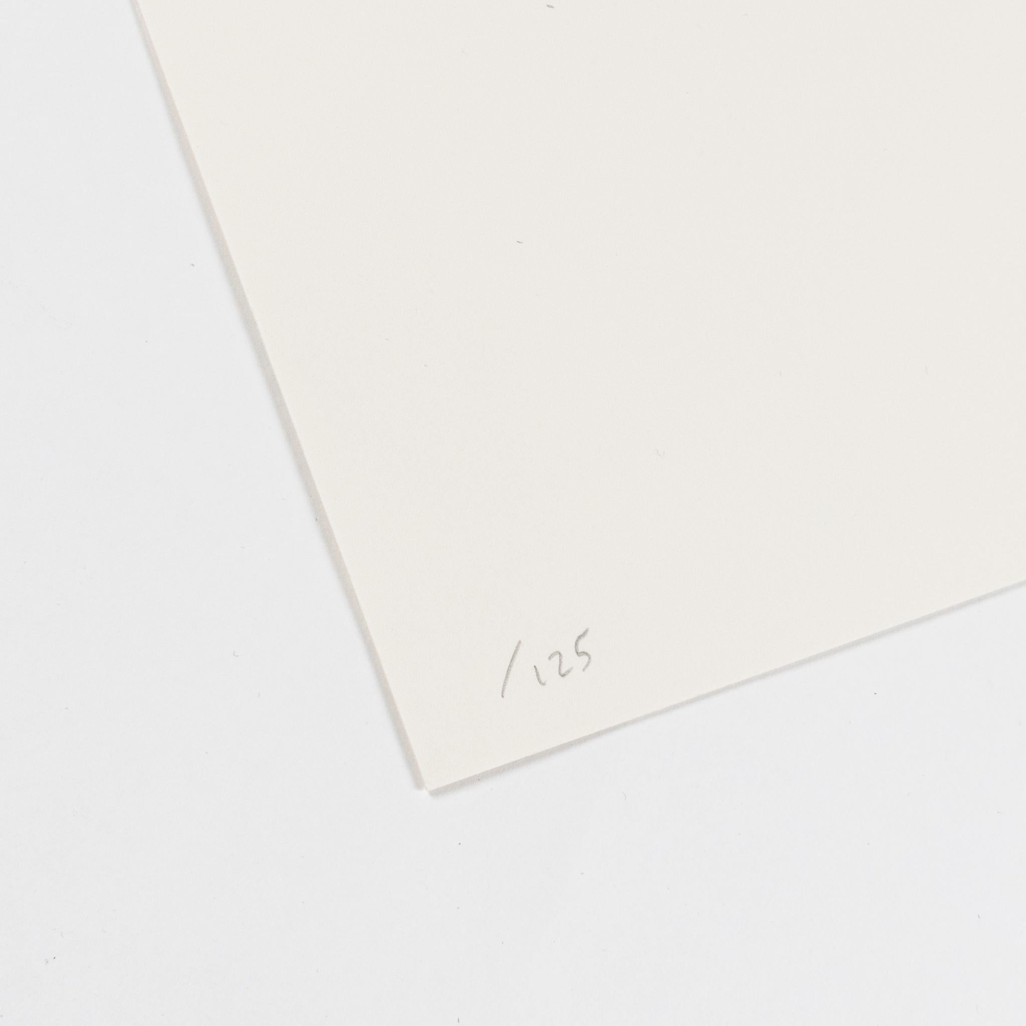 8-Farben-Siebdruck mit einem Lack-Overlay auf Somerset Satin Tub mit 410 g/m²
Auflage von 125 Stück
Signiert, nummeriert und datiert auf der Rückseite
Minze. Geringfügige Unvollkommenheiten können aufgrund des Produktionsprozesses