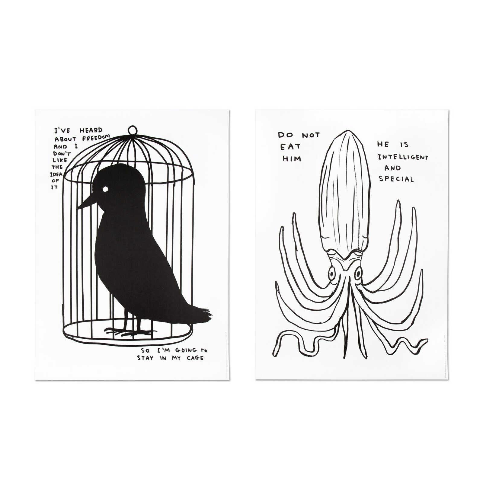 David Shrigley I've Heard About Freedom + Do Not Eat Him For Sale at