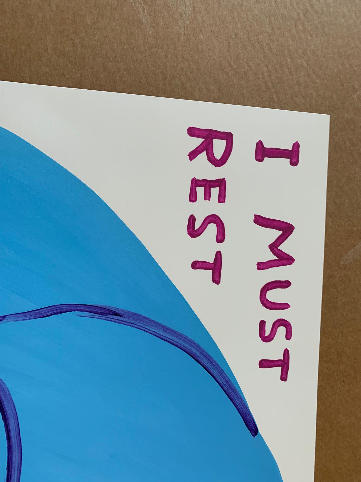 My Rampage is Over - Blue Interior Print by David Shrigley