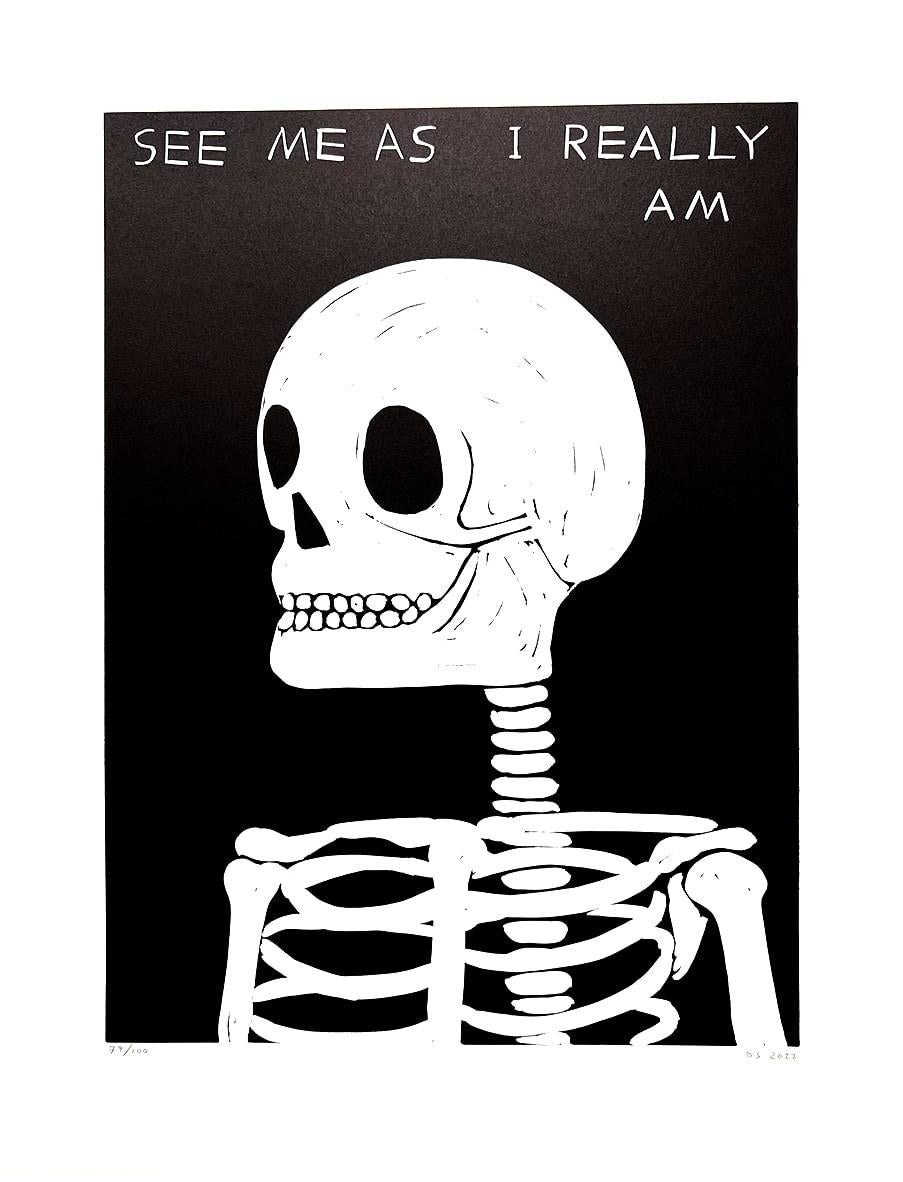 See Me As I Really Am - Impression, crâne, linogravure, texte d'art de David Shrigley