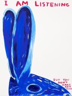Untitled (I Am Listening) -- Screen Print, Animals, Rabbit, Text Art by Shrigley