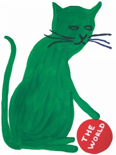Untitled -- Screen Print, Green Cat, The World, Text Art by David Shrigley