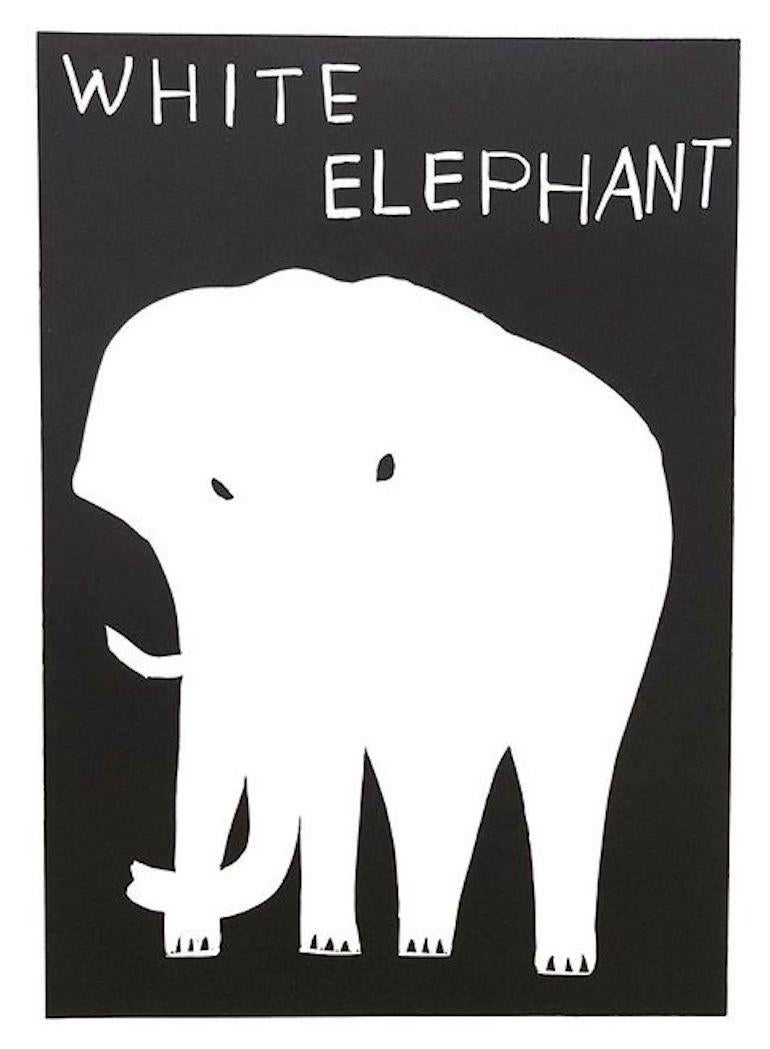 David Shrigley Animal Print – Weißer Elefant