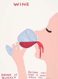 Wine -- Screen Print, Human Figure, Text Art by David Shrigley