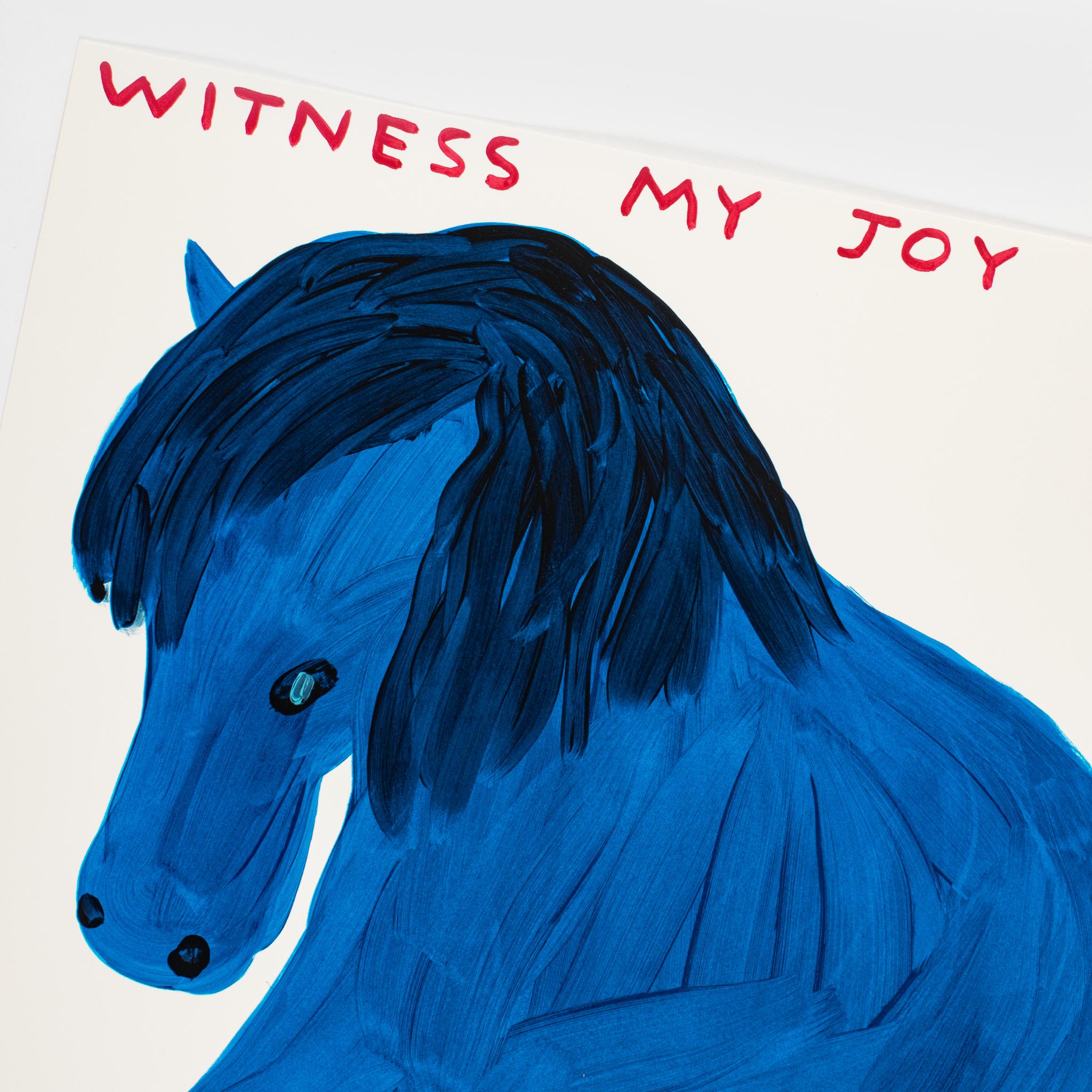 Witness My Joy David Shrigley Pop Art Druck Limitierte Auflage Pferd Blaues Tier im Angebot 1