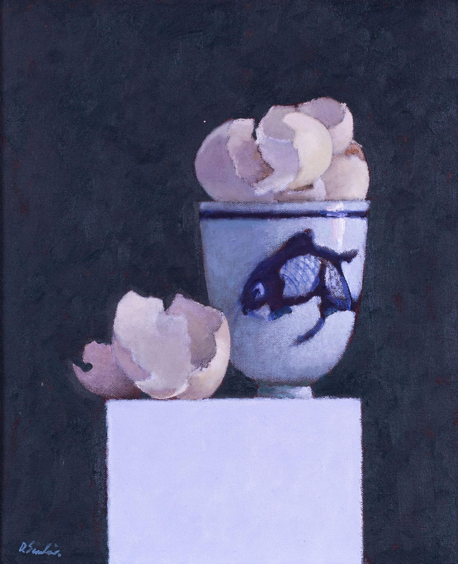 British 20th Century still life oil painting of eggshells - Painting by David Sinclair RSW