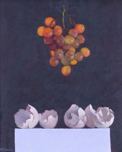 British 20th Century still life oil painting of grapes and eggshells