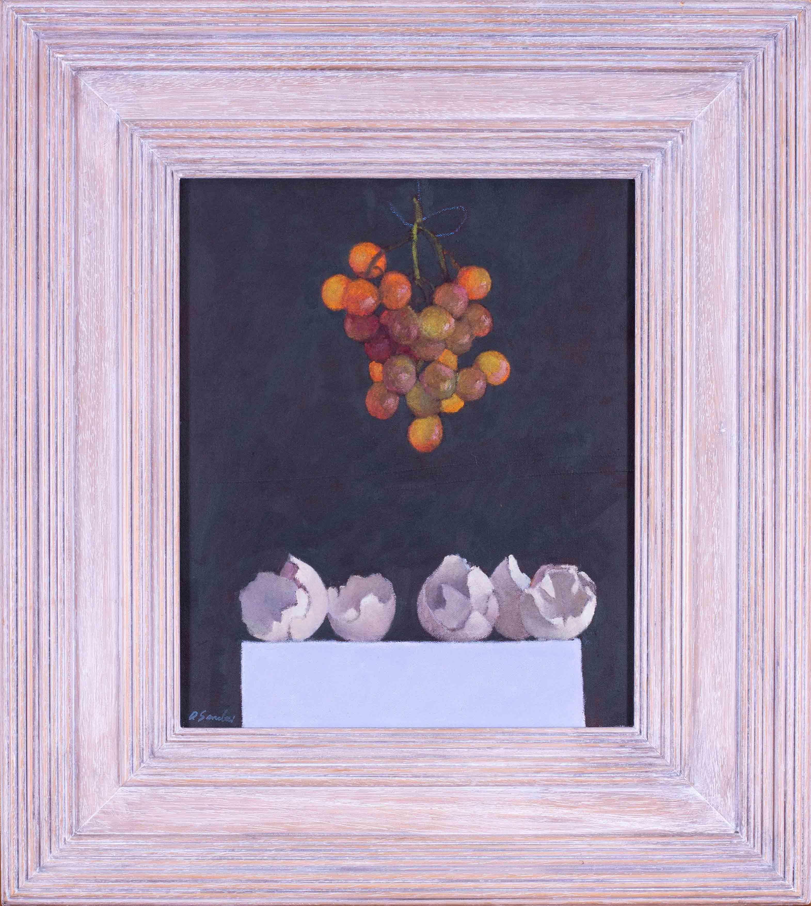 British 20th Century still life oil painting of grapes and eggshells