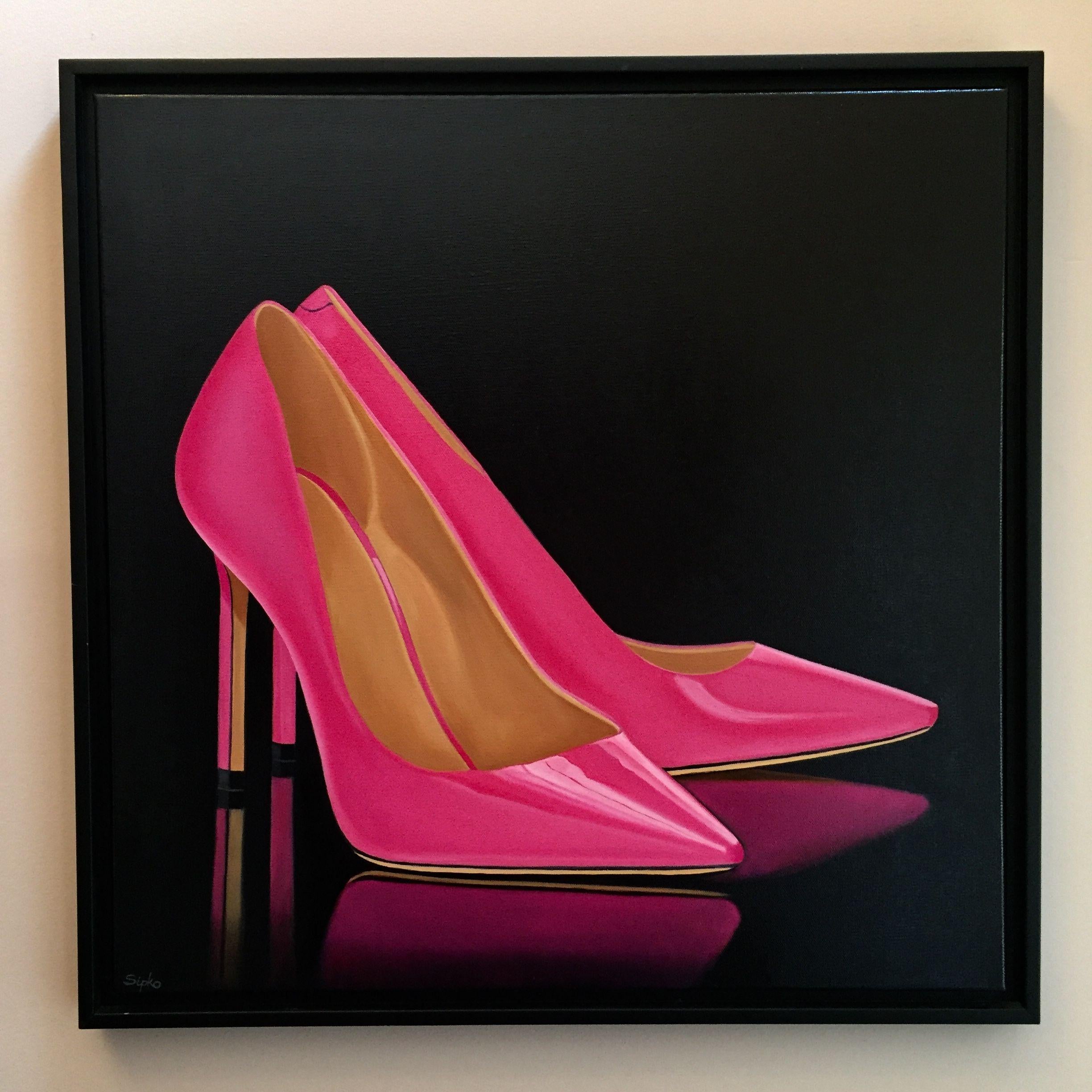 This is a piece I created to pay homage to the art of the shoe.  I am just fascinated with the vivid colors and sleek curves that are part of todays heels.  I just get captivated when I walk into a dept. store and see them on a shelf with lights