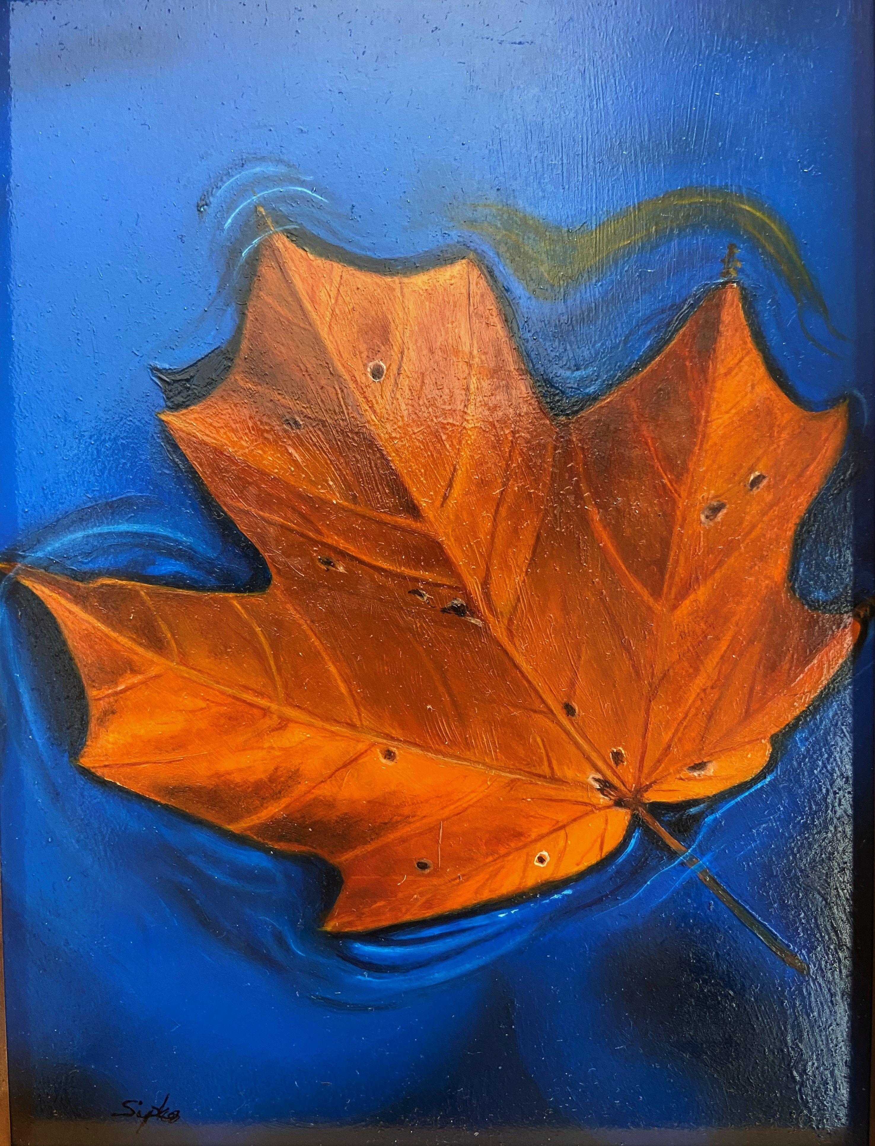 I was captivated by a leaf floating in the water and the pattern it was making with the wind blowing it.  Sometimes its the little things in life that are worth our attention and introspection.   This piece is done on a very smooth panel and then