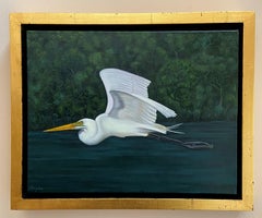 Airone bianco in volo, Pittura, Olio su tela