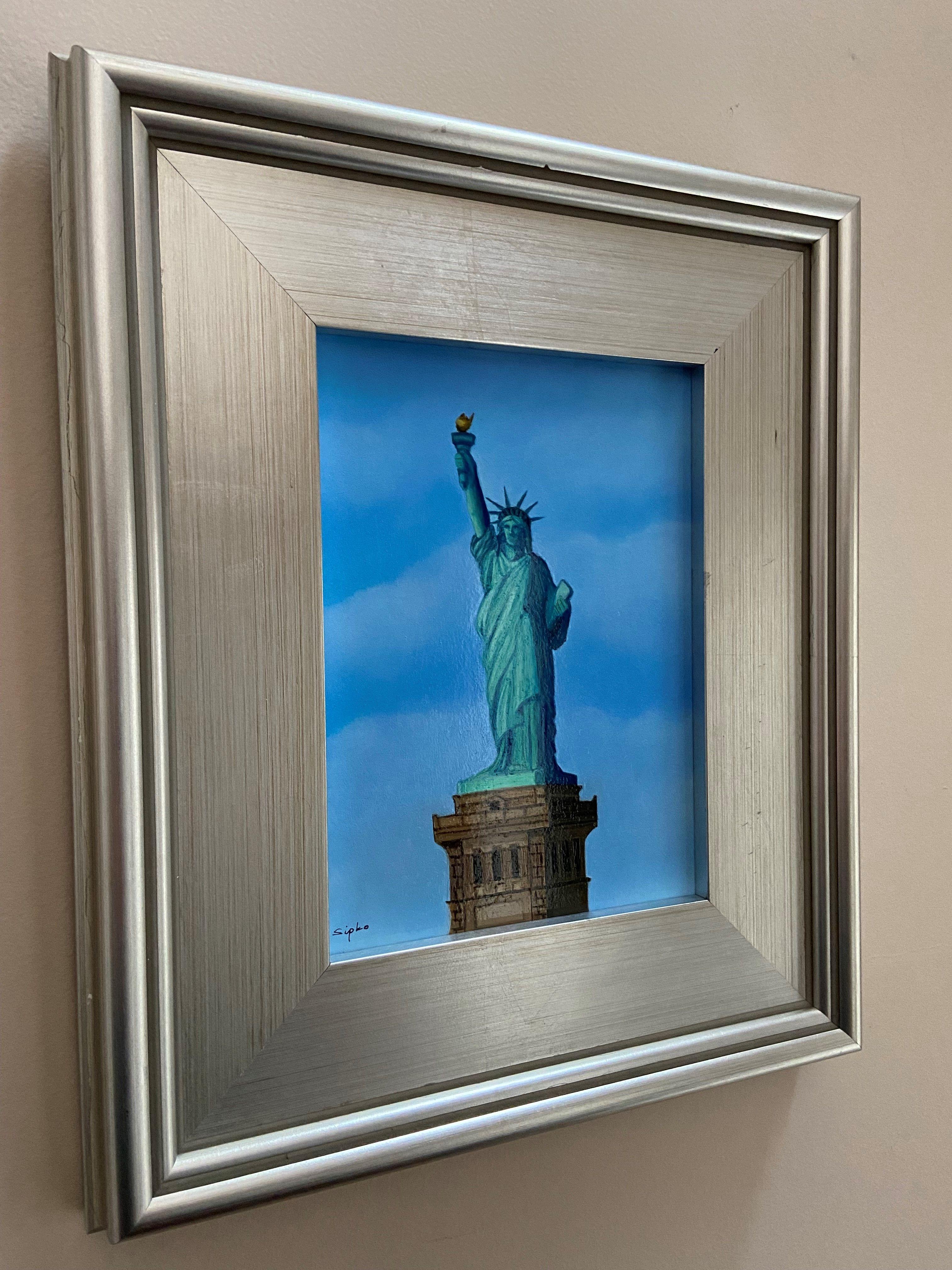 Lady Liberty, Painting, Oil on MDF Panel For Sale 1