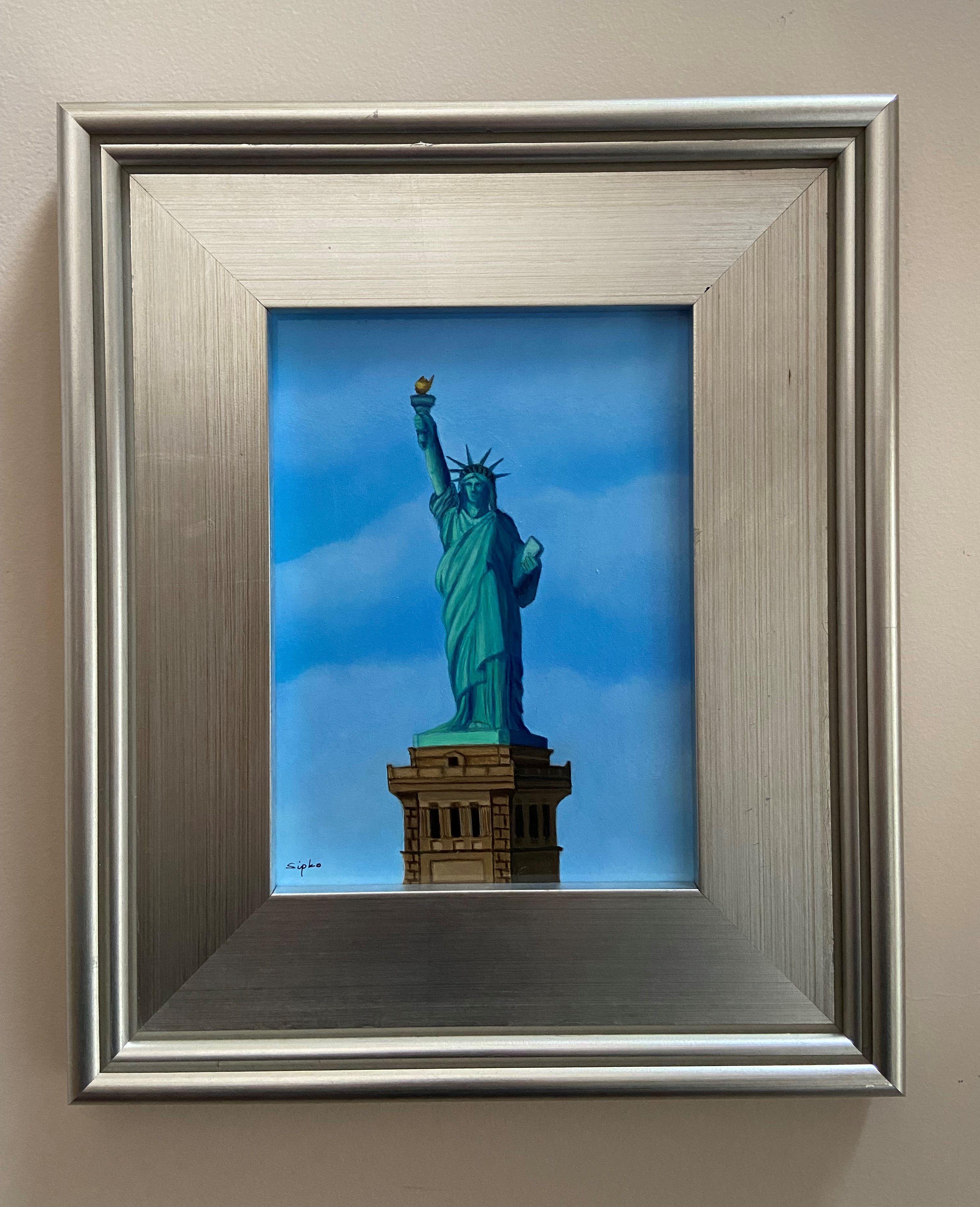 Lady Liberty, Painting, Oil on MDF Panel For Sale 3