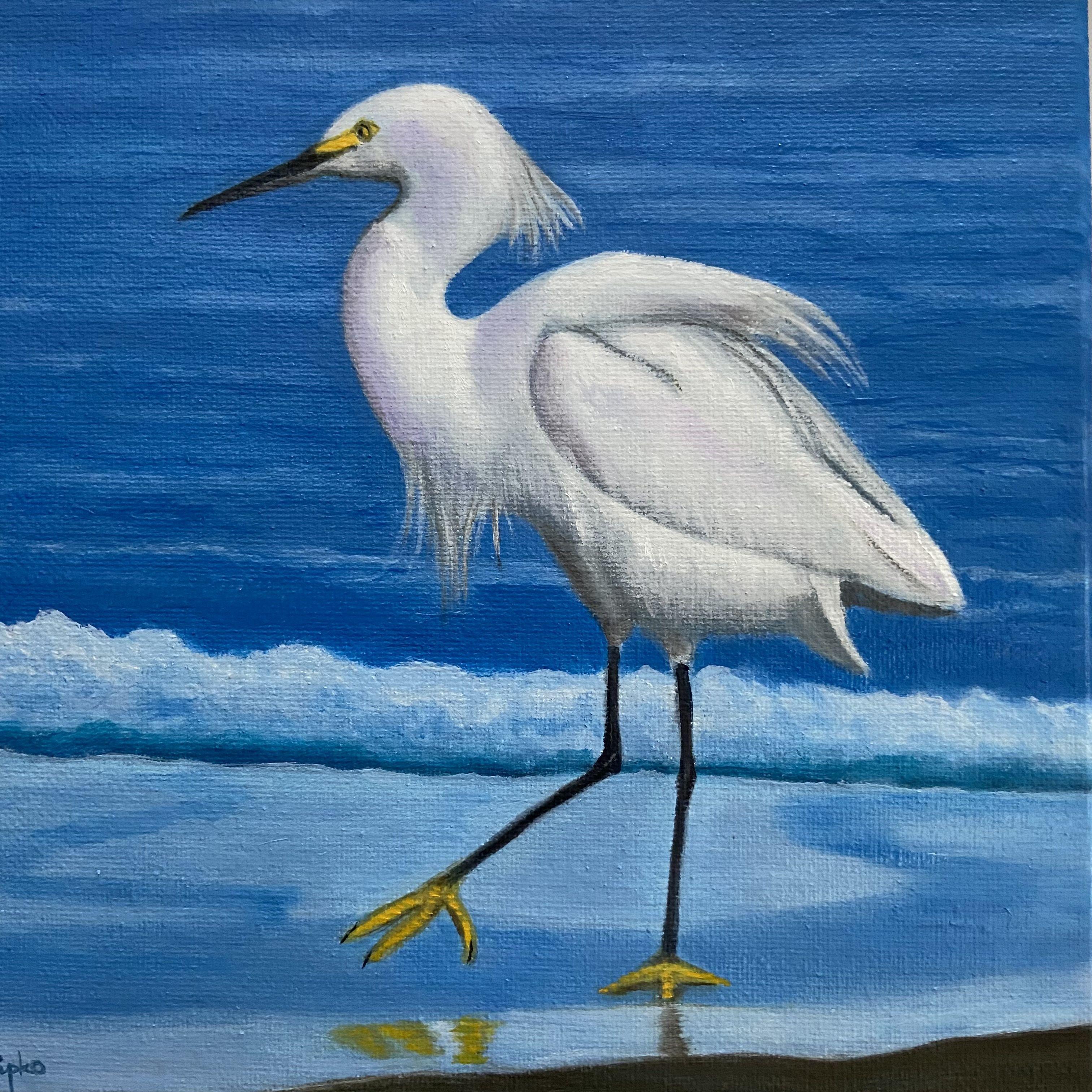 paintings of egrets