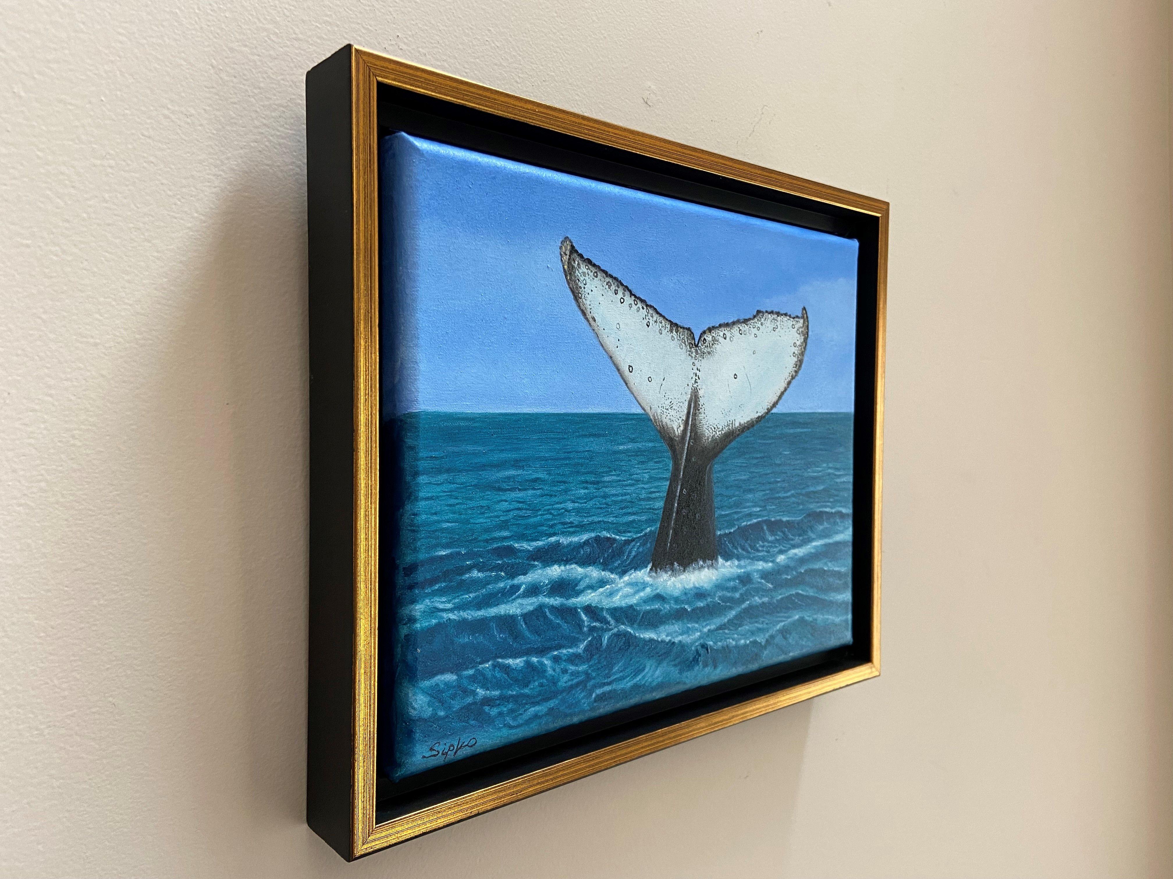 In seafaring cultures, the whale tail is a symbol of strength and power and has been a popular motif for centuries.  This an oil on canvas painting that is framed, varnished and ready to hang.   This piece will symbolize your love for whales and