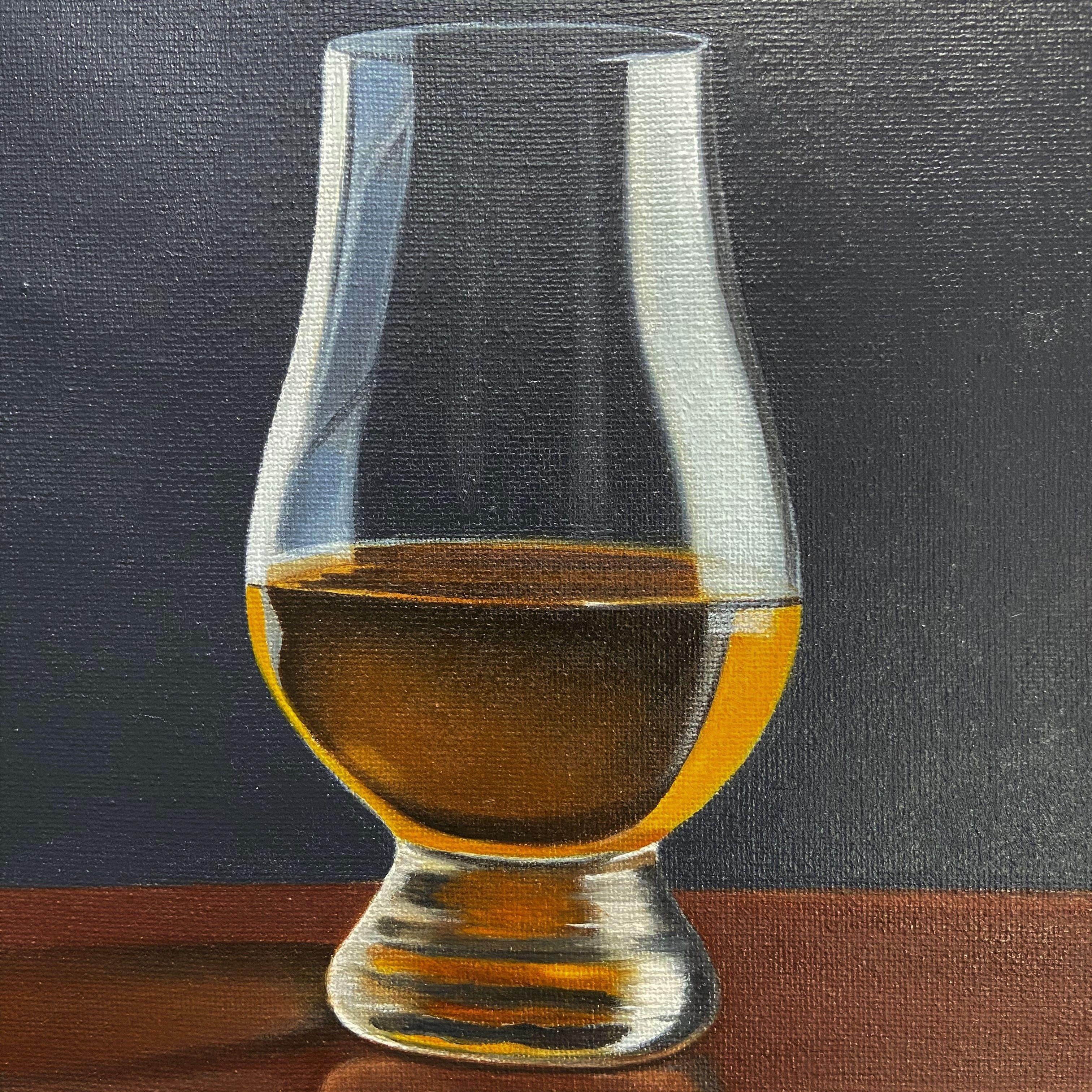 Still-Life Painting di David Sipko - Bicchiere di whisky, Pittura, Olio su tela