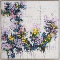 "Botanica 15-6" Pink, Yellow, and Blue Abstracted Floral Painting