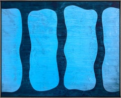 "Harmonia 39-6" Contemporary Abstract Blue Framed Acrylic on Canvas Painting