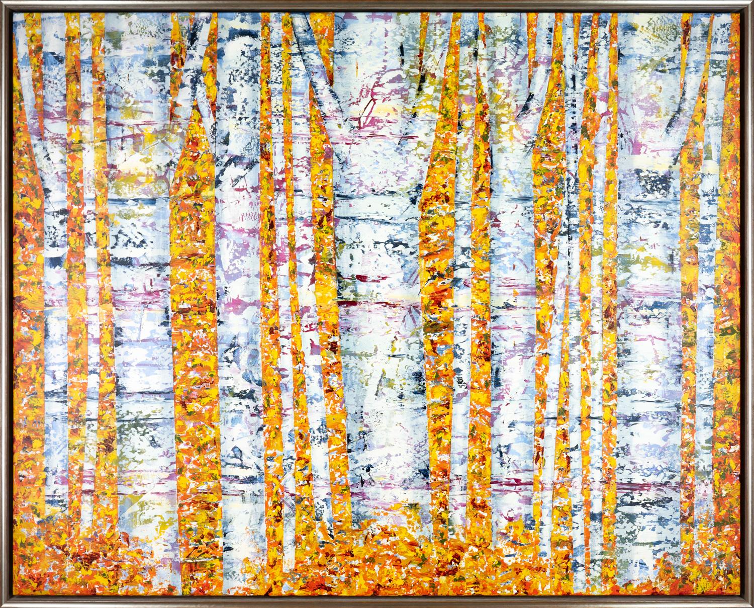 David Skillicorn Abstract Painting - "Nel Bosco 12-4" Abstracted Forest Landscape Mixed Media on Canvas Painting