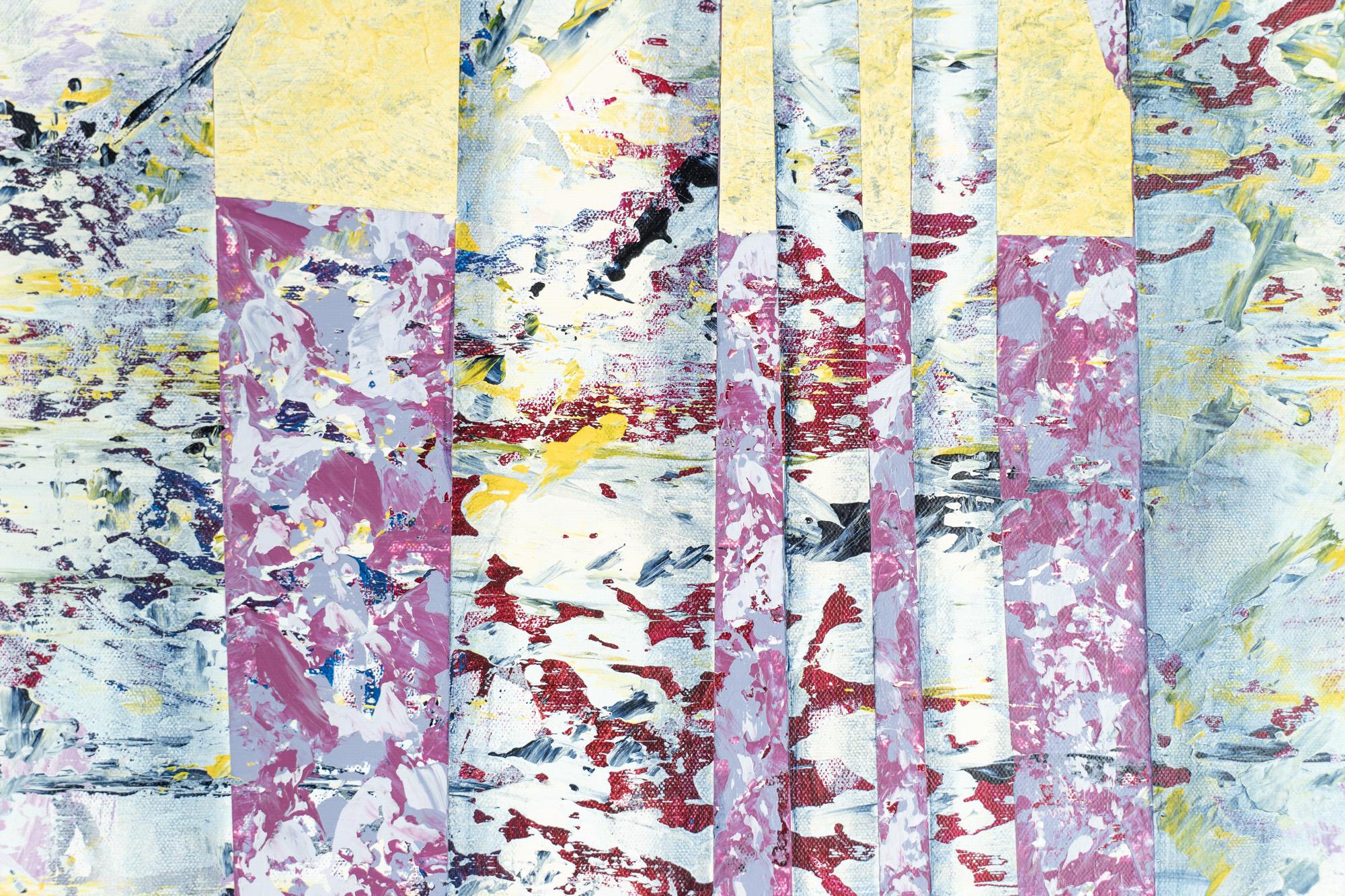 „Nel Bosco 13-1“, gerahmte abstrakte Bäume, Landschaft, Gemälde in Mischtechnik auf Leinwand (Abstrakt), Painting, von David Skillicorn