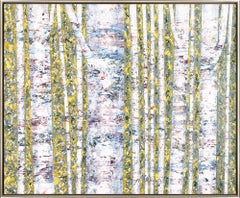 "Nel Bosco 14-2" Abstracted Birch Trees with Yellows and Reds