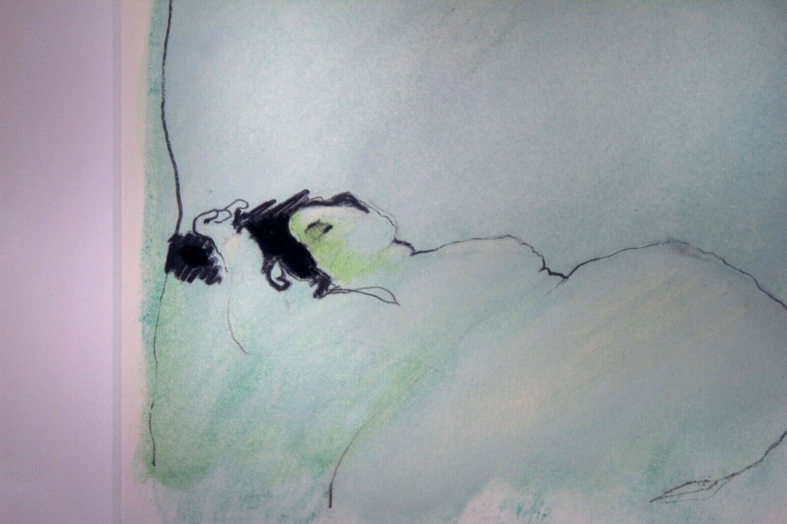 Fin du 20e siècle David Slee relaxing, dessin moderne abstrait de femme nue au pastel sur papier, signé en vente