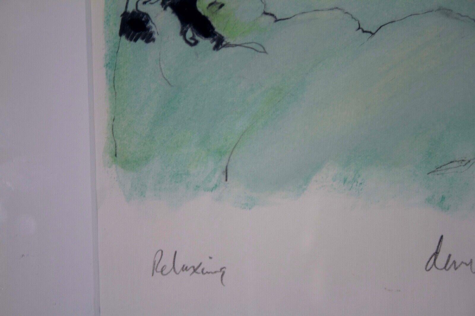 David Slee relaxing, dessin moderne abstrait de femme nue au pastel sur papier, signé en vente 2