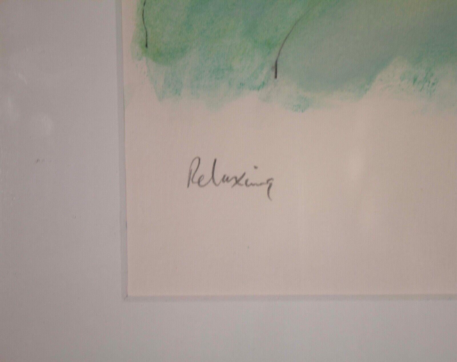 David Slee relaxing, dessin moderne abstrait de femme nue au pastel sur papier, signé en vente 3