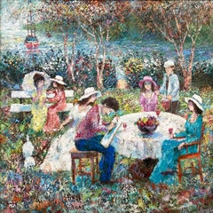 "Der französische Künstler" Bunte impressionistische Landschaft Ölgemälde Gerahmt