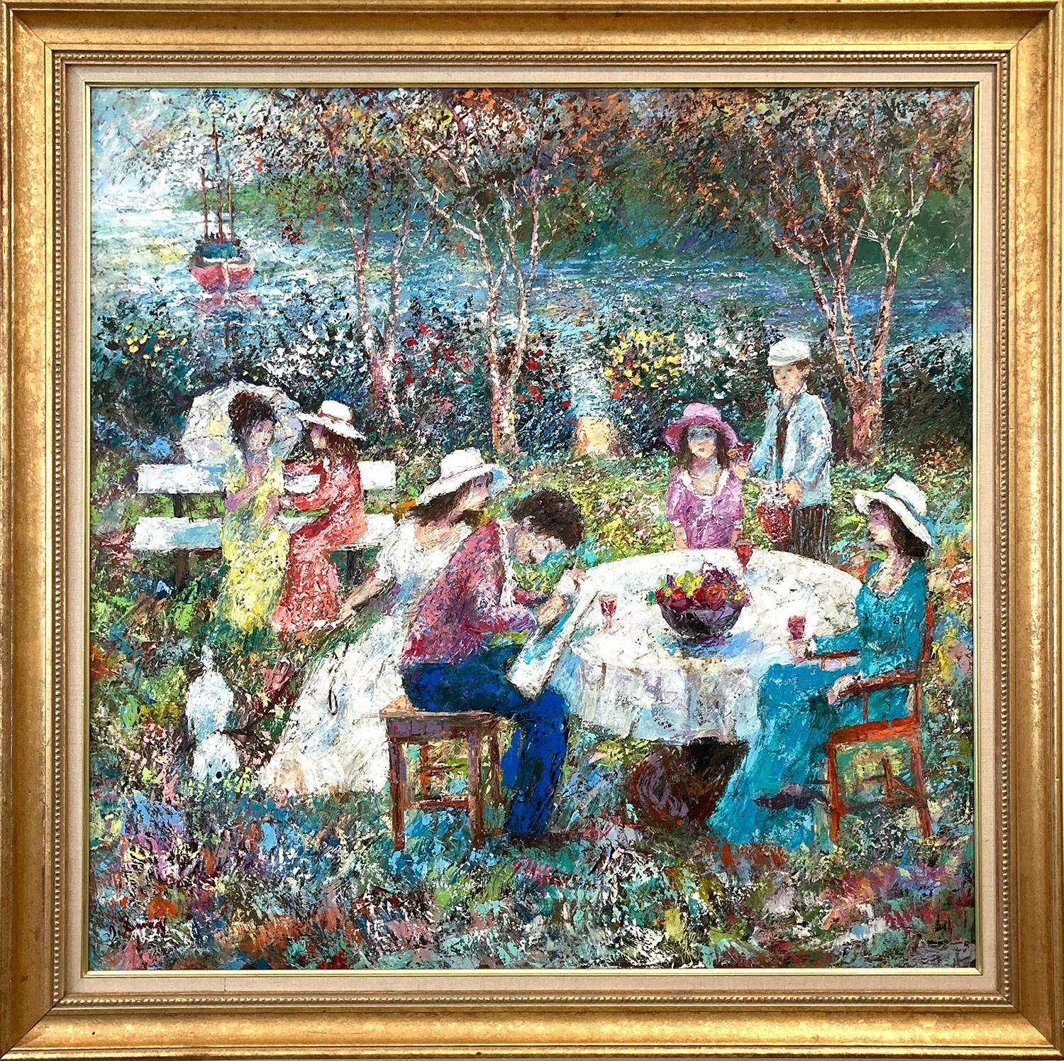 Figurative Painting David Smira - "L'artiste français" Peinture à l'huile impressionniste et colorée encadrée