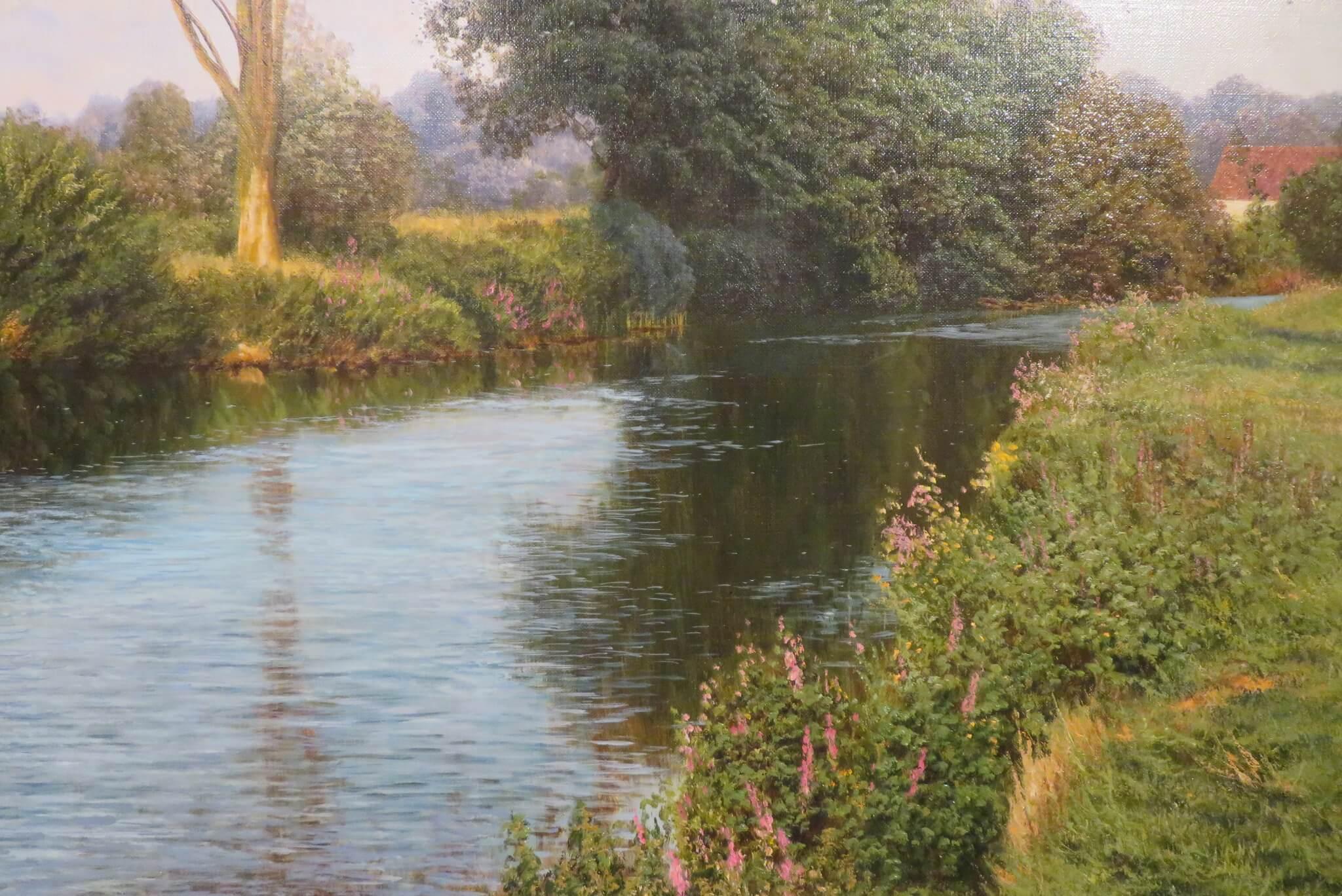 Fine Original Large Realist oil painting Little Baddow River Chelmer Essex  For Sale 1