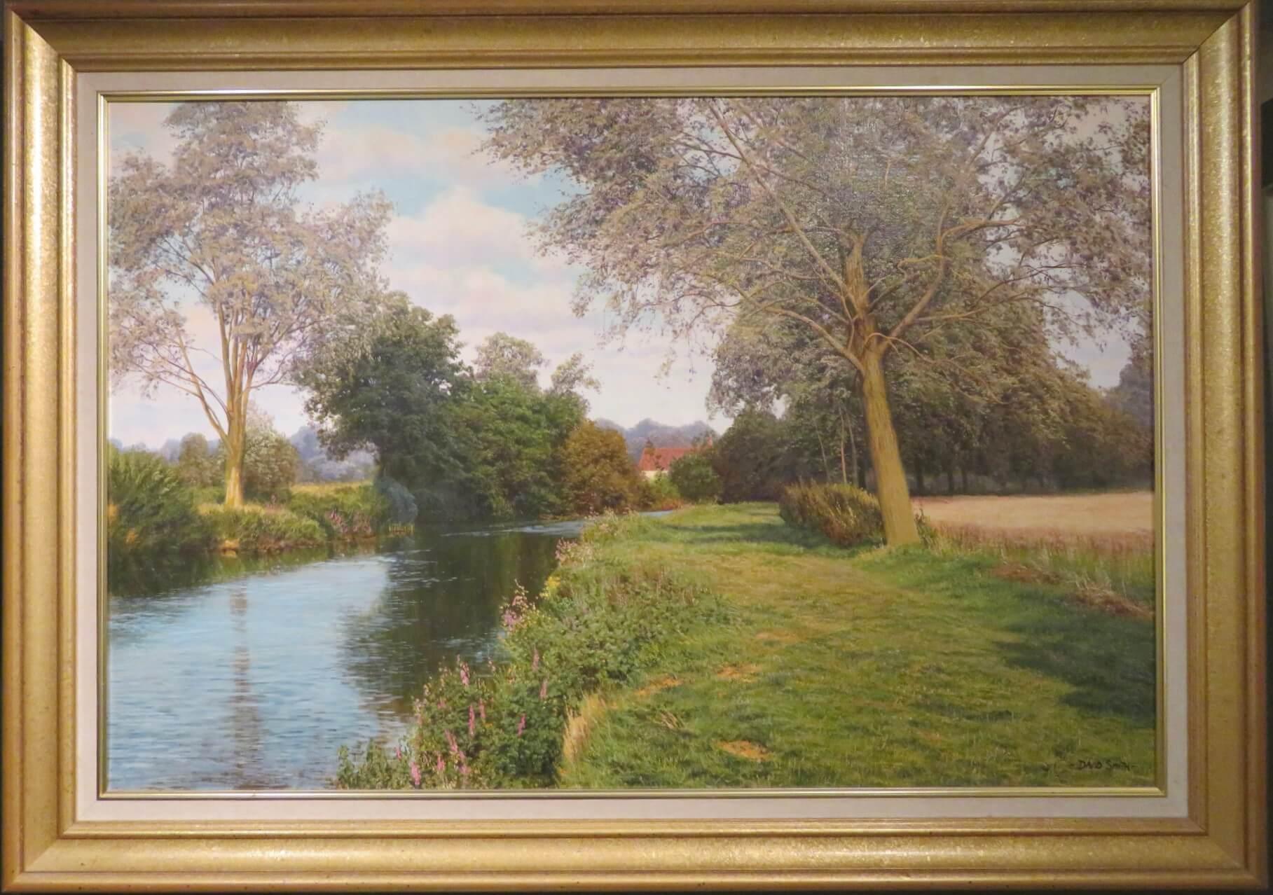 David  Smith Landscape Painting - Fine Original Large Realist oil painting Little Baddow River Chelmer Essex 