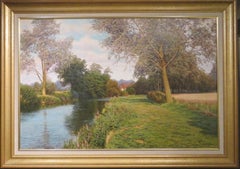 Fine Original Large Realist oil painting Little Baddow River Chelmer Essex 