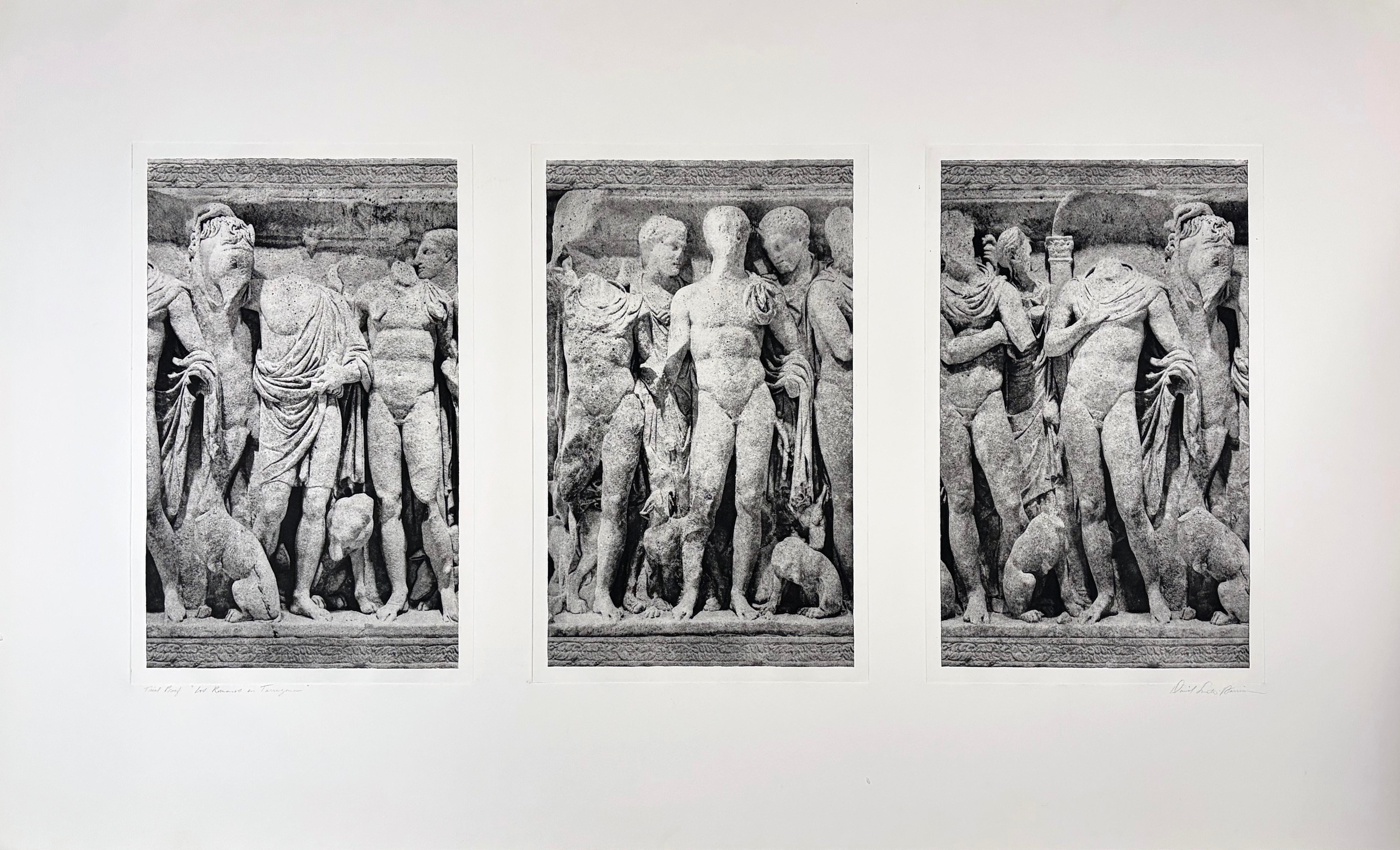 Los Romanos en Tarquena — Photogravure Triptych of Ancient Male Nude Reliefs - Print by David Smith-Harrison