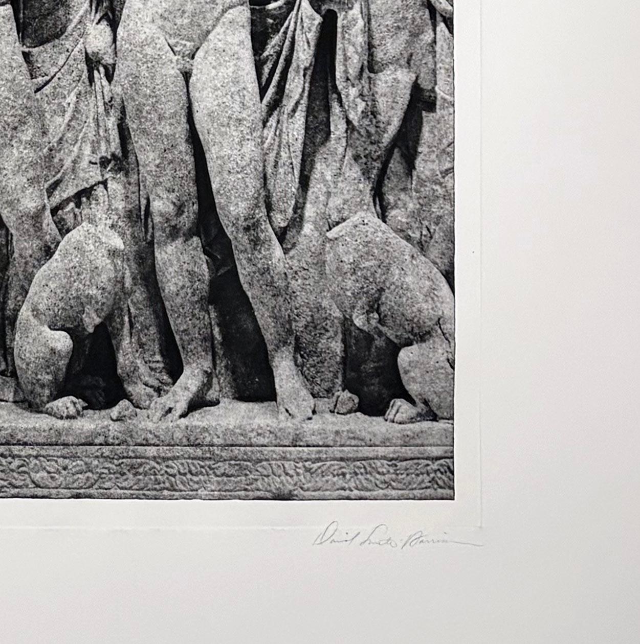 Los Romanos en Tarquena — Photogravure Triptych of Ancient Male Nude Reliefs - Gray Figurative Print by David Smith-Harrison
