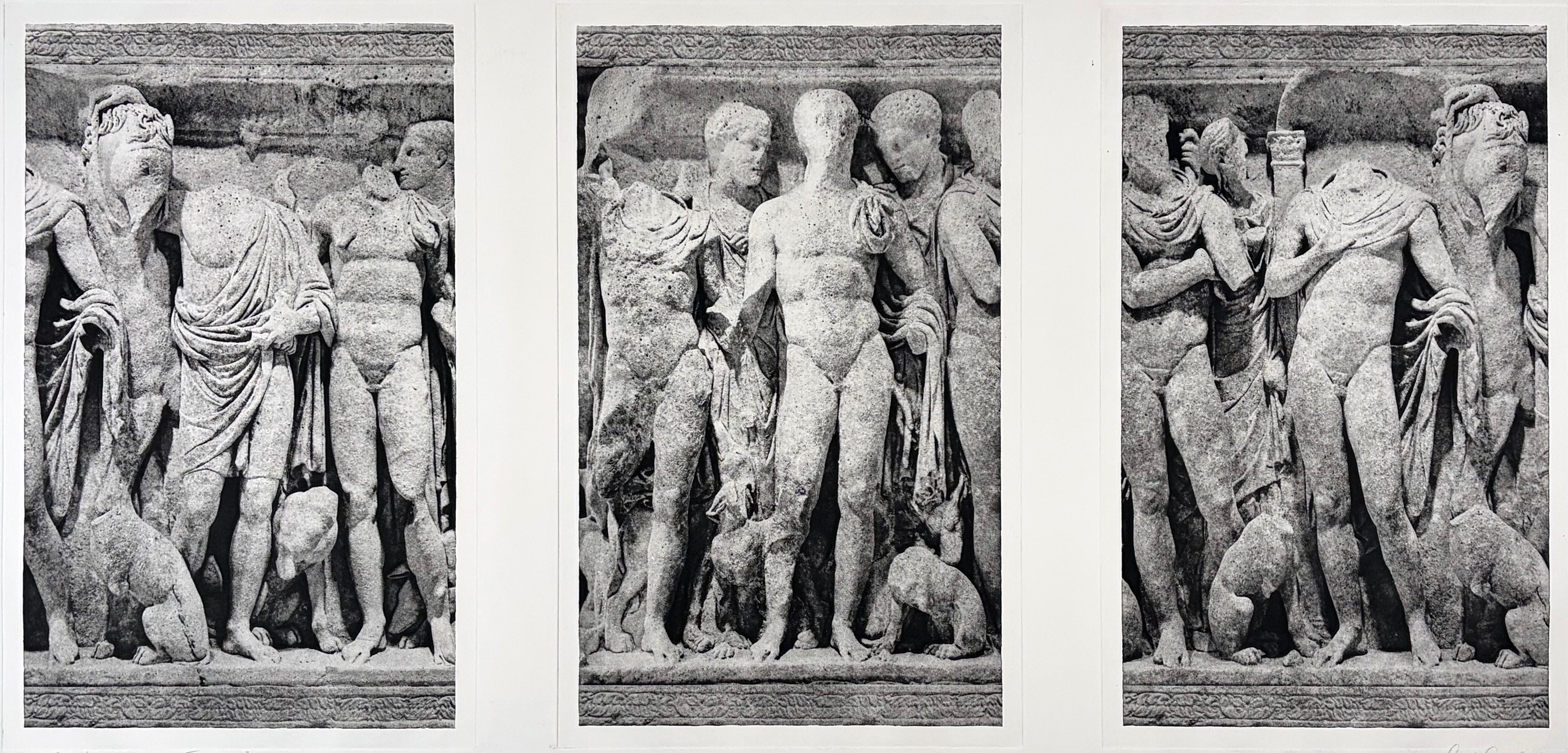 David Smith-Harrison Figurative Print - Los Romanos en Tarquena — Photogravure Triptych of Ancient Male Nude Reliefs