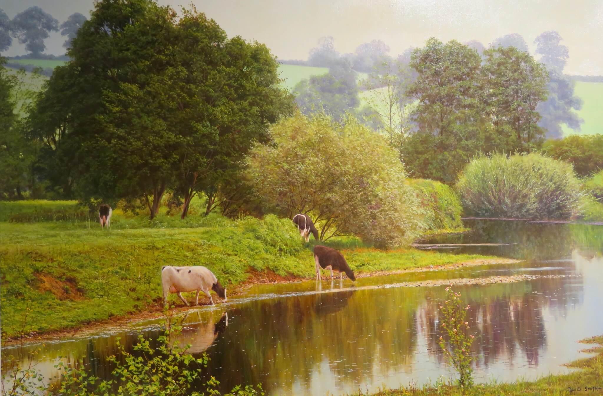 David Smith (1939-) Campagne anglaise grande peinture à l'huile ORIGINALE REALISTE en vente 6
