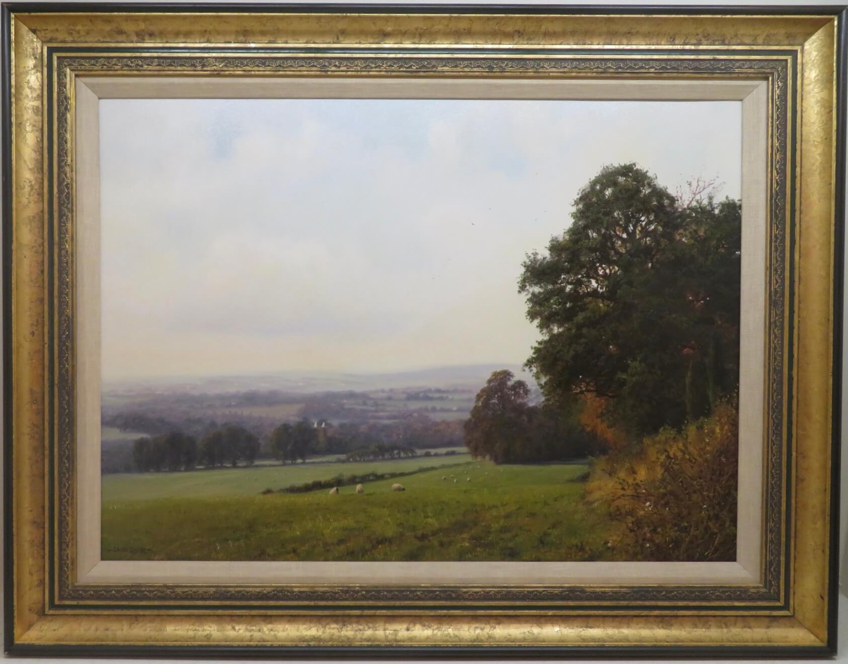 KÜNSTLER: David Smith (1949-) Britisch 
TITEL: "Das Weald Kent" 
SIGNIERT: unten rechts 
MEDIUM: Öl auf Leinwand 
GRÖSSE: 85cm x 66cm gerahmt
CONDIT: ausgezeichnet 
DETAIL: Der britische Landschaftsmaler David Smith wurde 1949 in Essex geboren.