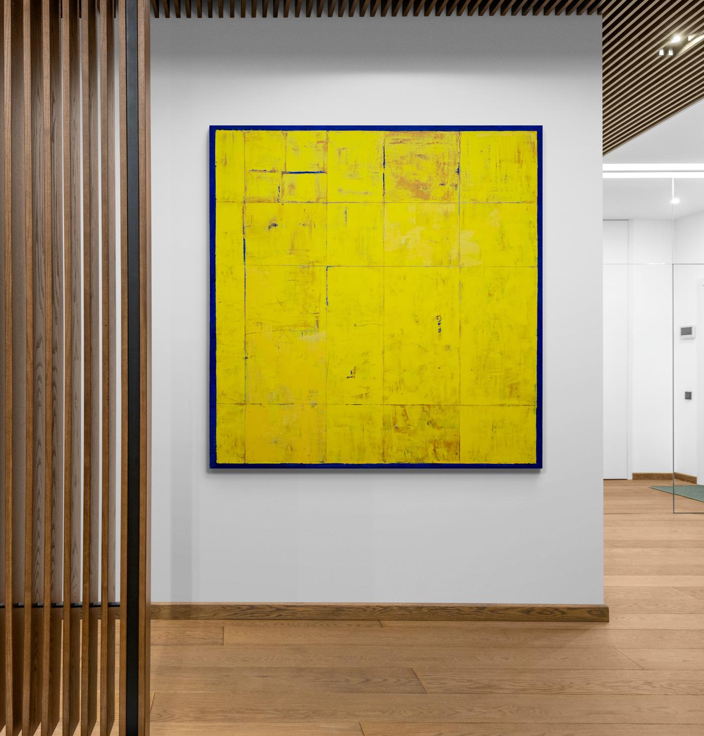 Amida - large, bright, colorful, yellow, abstract grid, modernist, oil on canvas 8