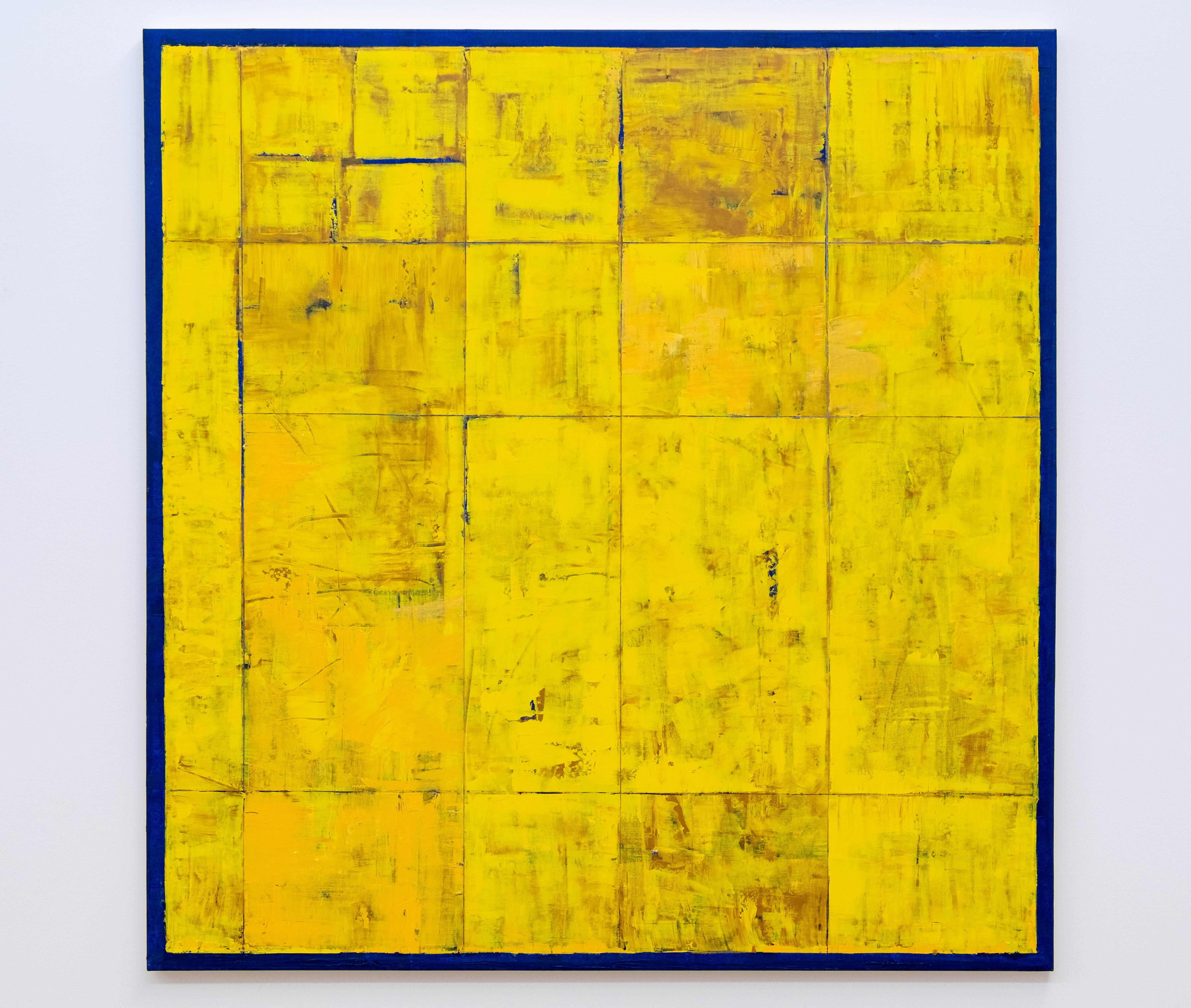 Amida - large, bright, colorful, yellow, abstract grid, modernist, oil on canvas - Painting by David Sorensen