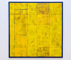 Amida - large, bright, colorful, yellow, abstract grid, modernist, oil on canvas