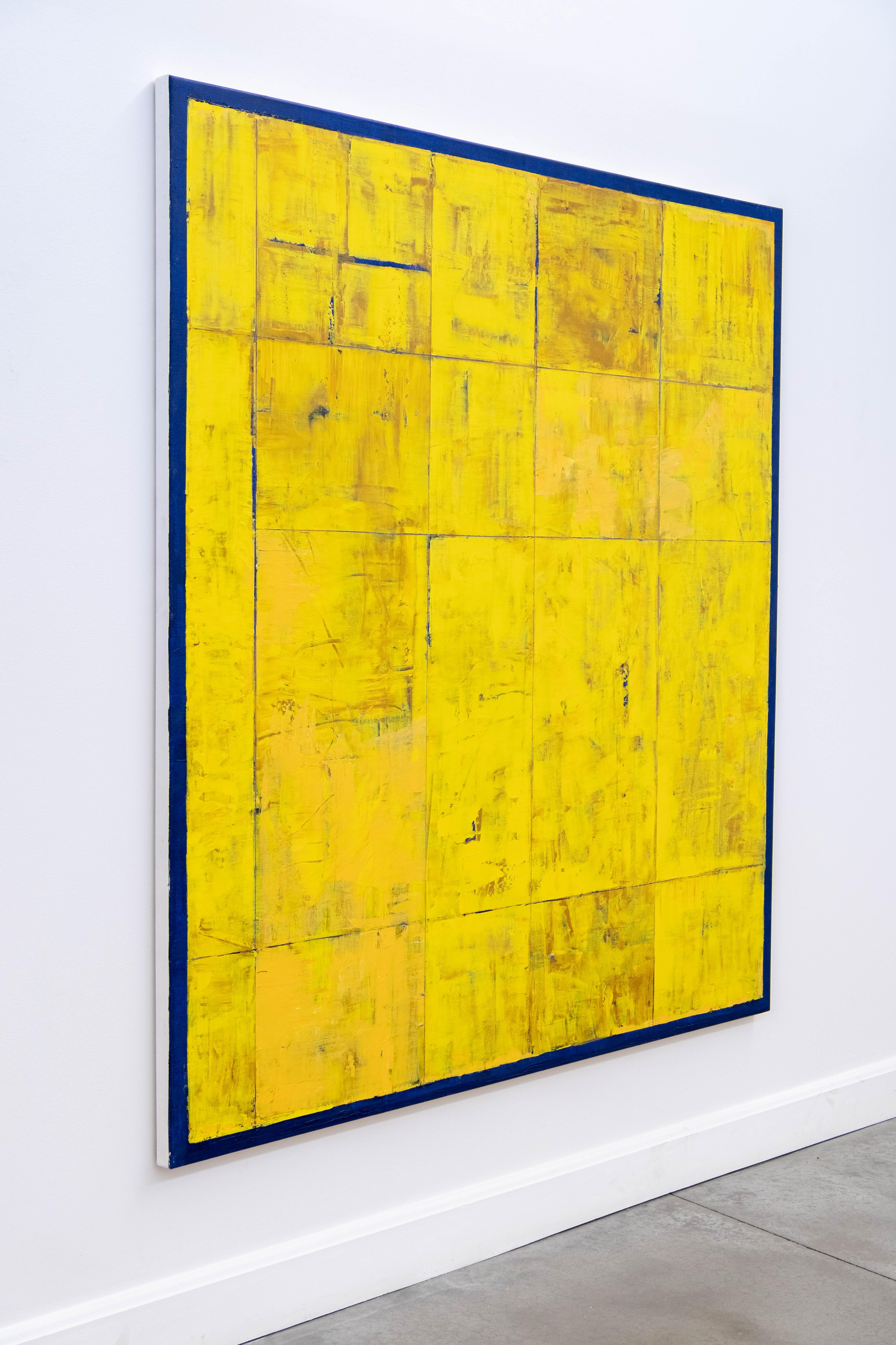 Amida - large, bright, colorful, yellow, abstract grid, modernist, oil on canvas - Yellow Abstract Painting by David Sorensen
