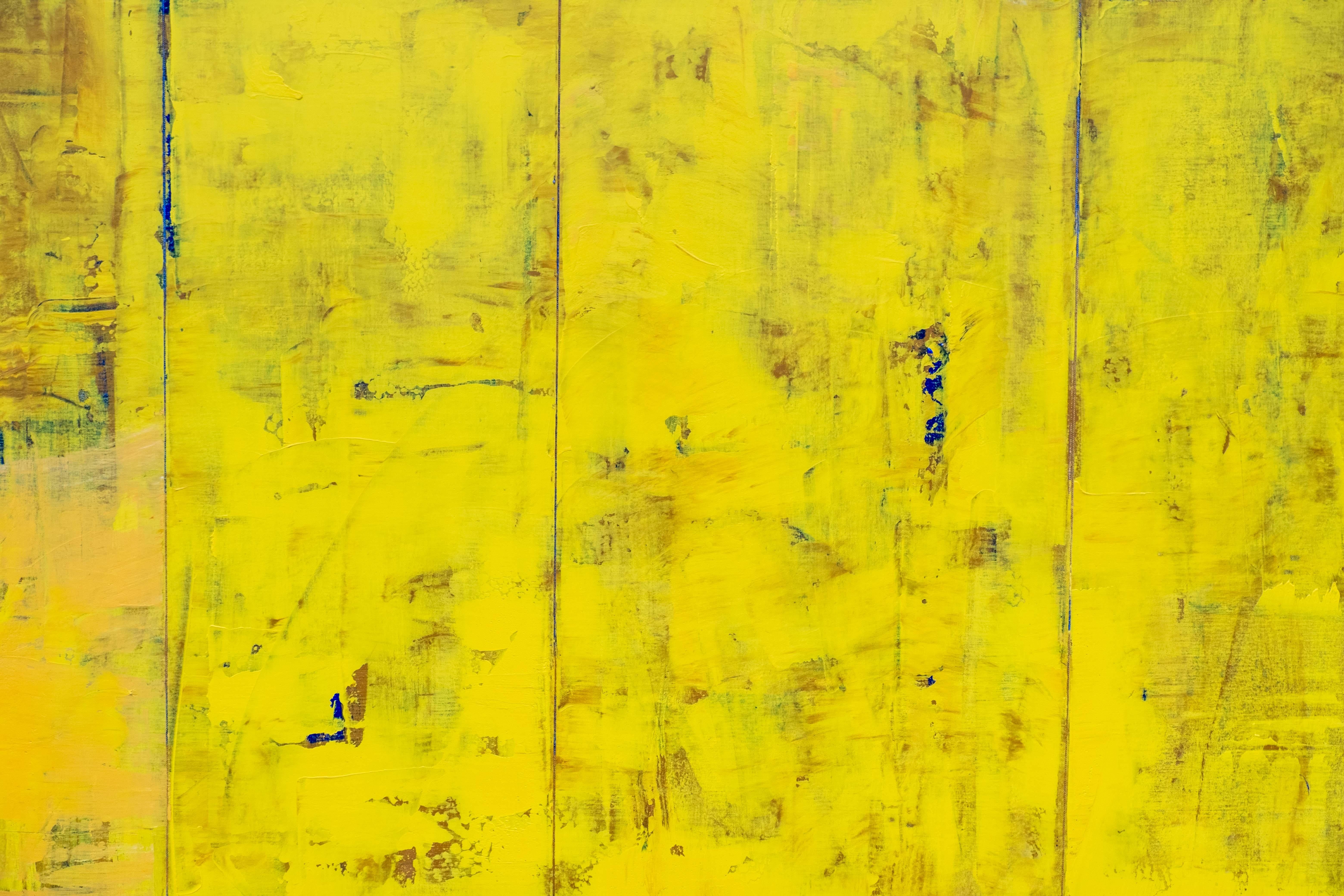 Amida - large, bright, colorful, yellow, abstract grid, modernist, oil on canvas 2