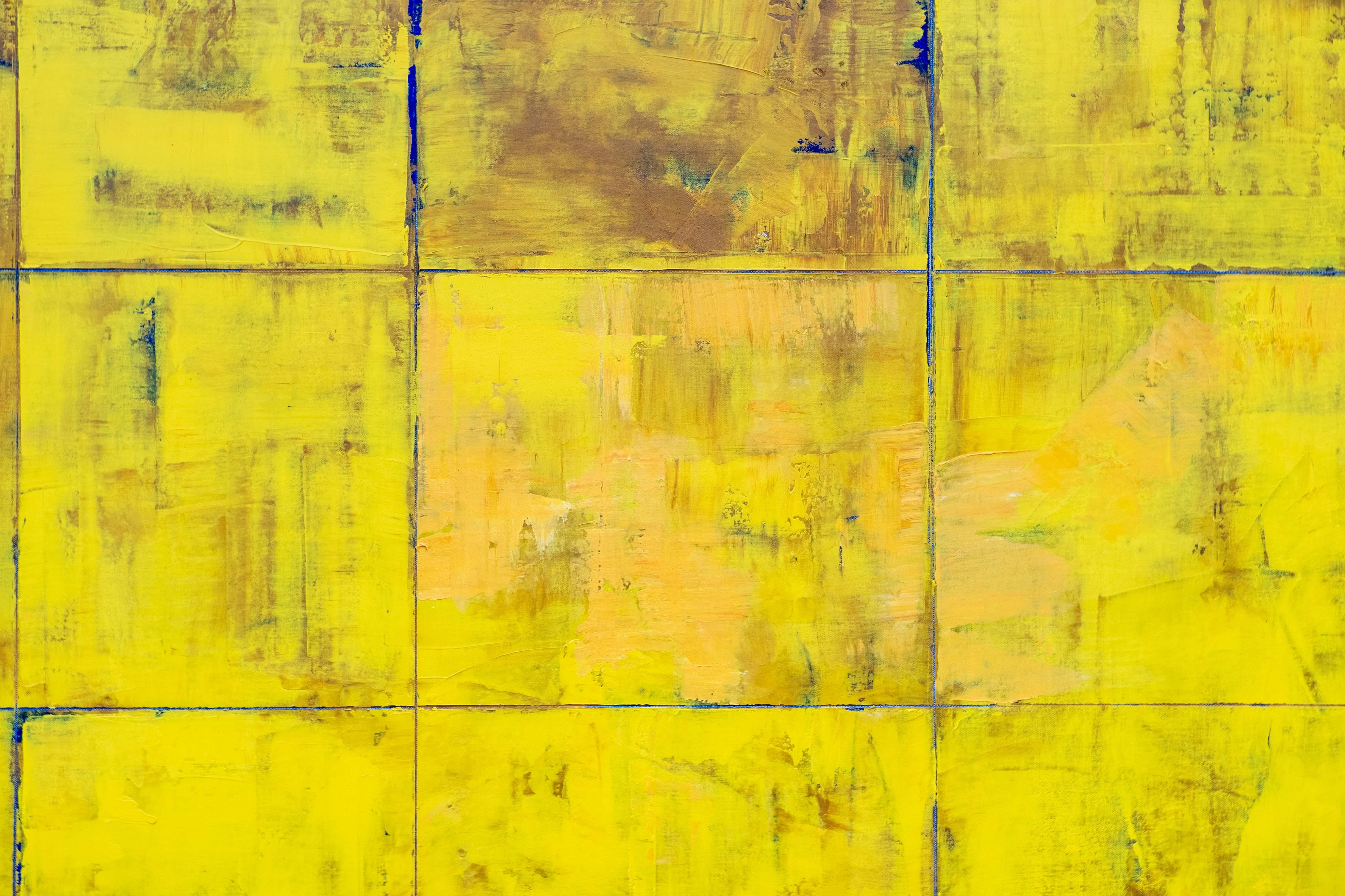 Amida - large, bright, colorful, yellow, abstract grid, modernist, oil on canvas 3